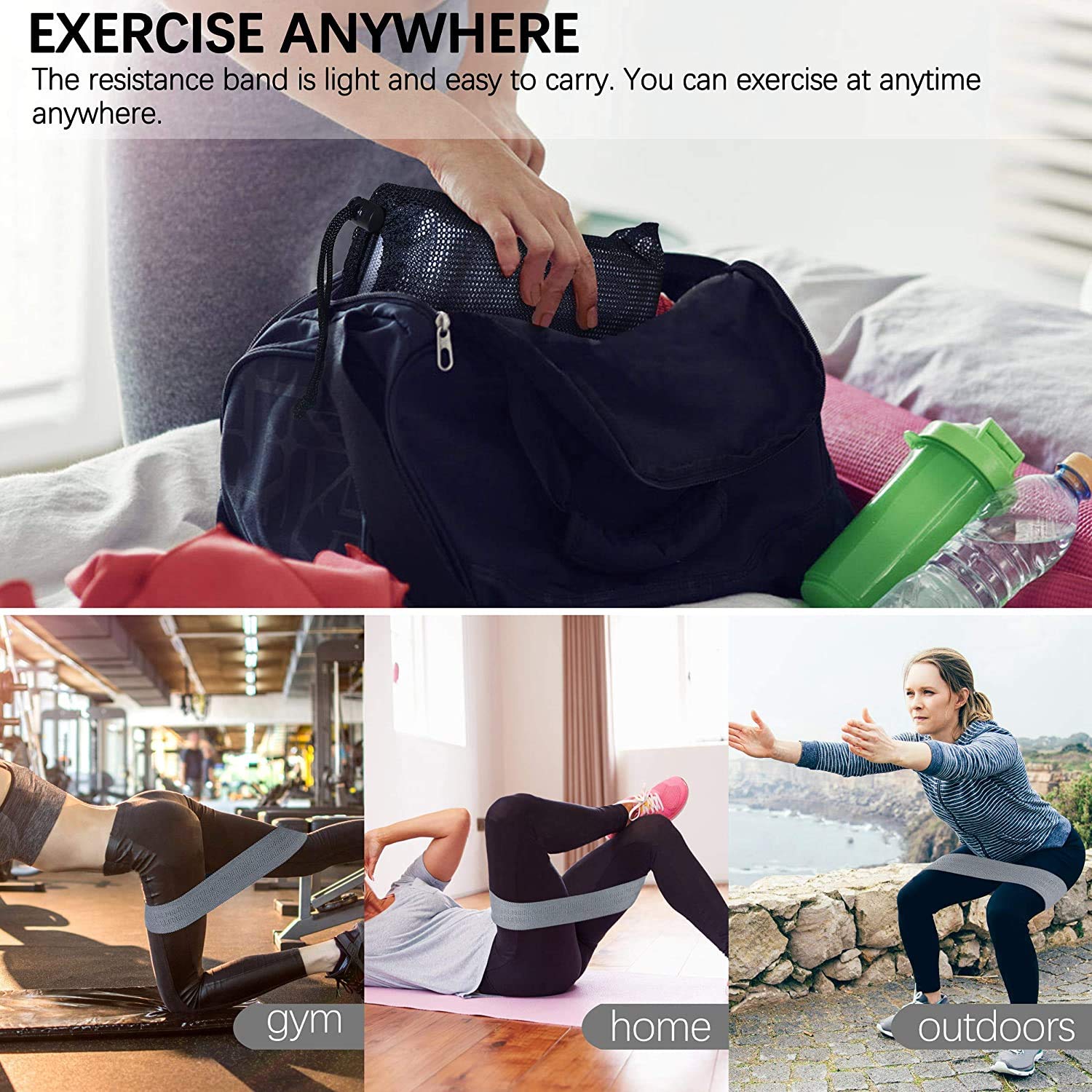LETTURE Bandas de Resistencia Antideslizante con 3 Niveles, Set de 3 Banda Elastica Musculacion Fitness Bandas de Entrenamiento para Ejercicios de Gluteos, Piernas y Brazos, Yoga, Fitness, Crossfit