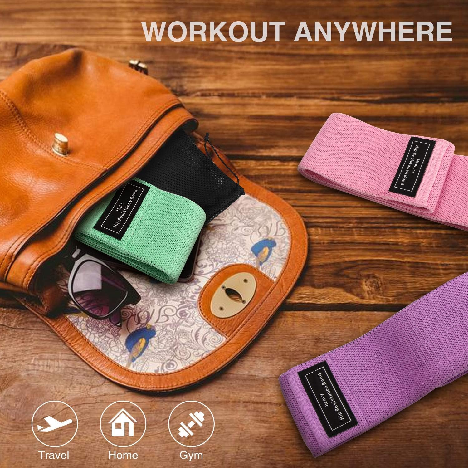 SPOSYN Bandas Elasticas Musculacion Fitness, Set de 3 Bandas Resistencia Cintas Elasticas Fitness Antideslizantes de Tela 3 Niveles de Resistencia para Crossfit Yoga Pilates Glúteos Piernas Brazo