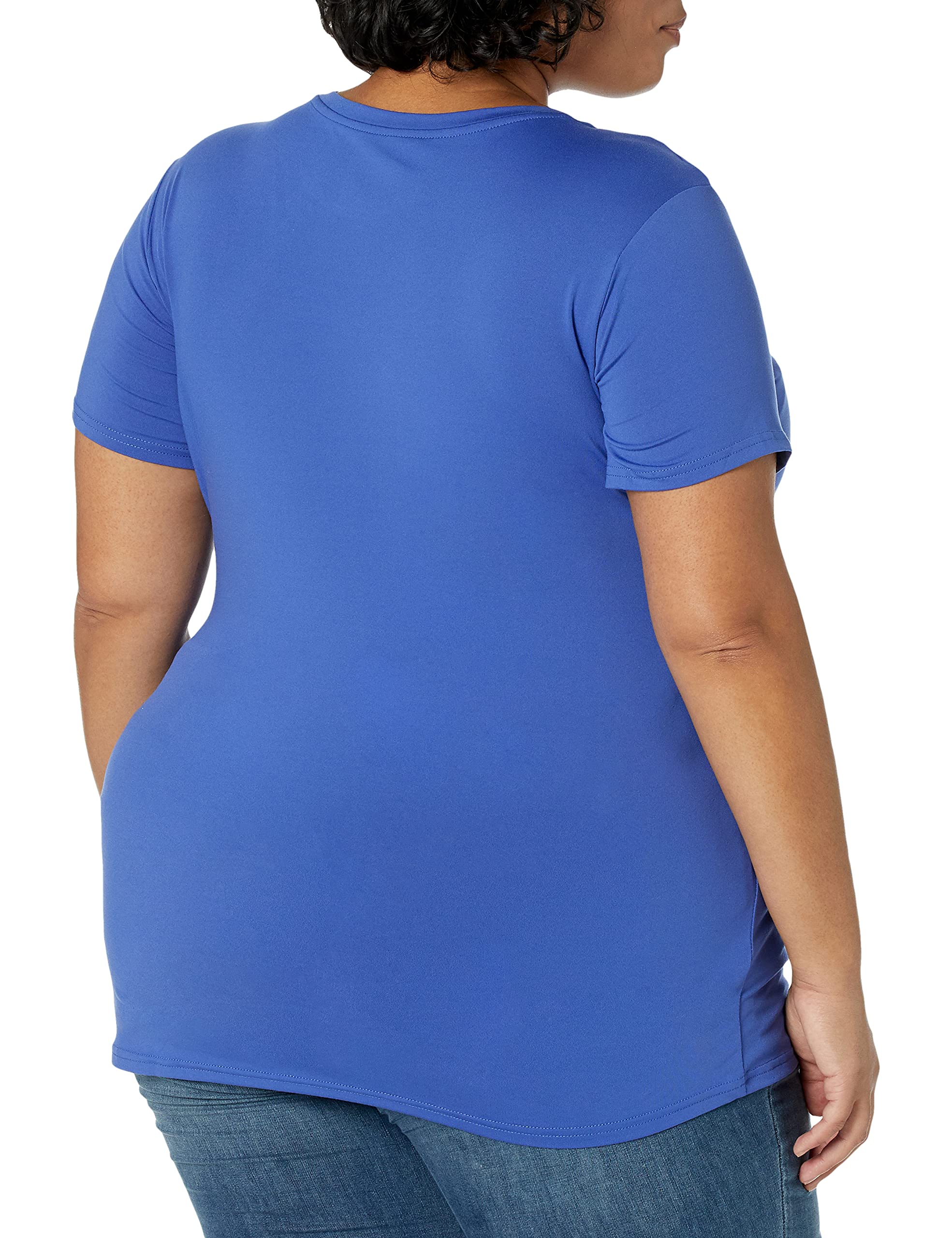 Amazon Essentials Tech - Camiseta elástica de manga corta con cuello redondo para mujer (disponible en tallas grandes), paquete de 2, azul brillante/negro, talla XG