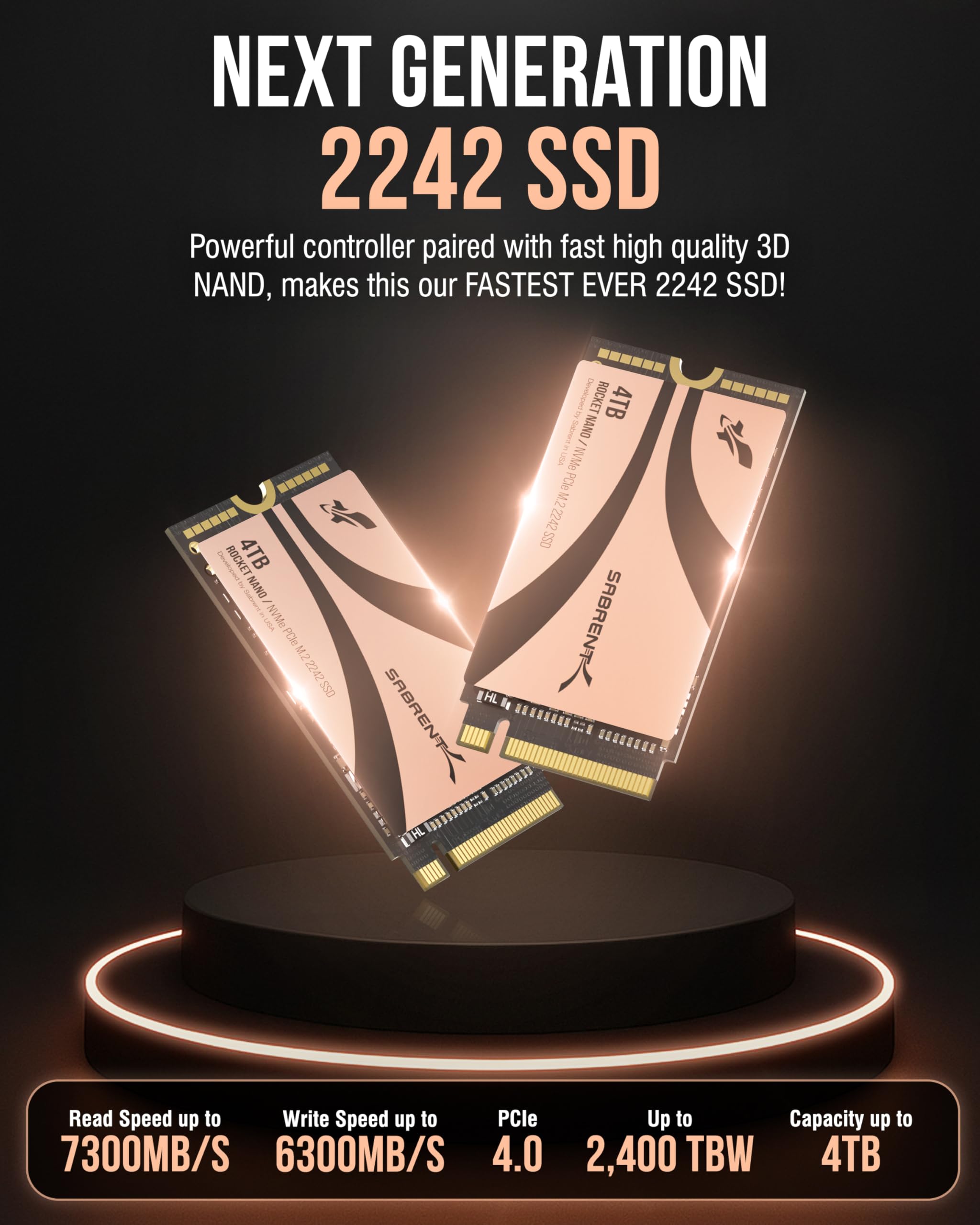 SABRENT Rocket 2242 4TB NVMe SSD, PCIe 4.0 x4 M.2 2242 Unidad de Estado sólido Interna, TLC NAND, hasta 7300MB/s de Lectura y 6400MB/s de Escritura, SSD Compacto para laptops, Mini PC y Dispositivos