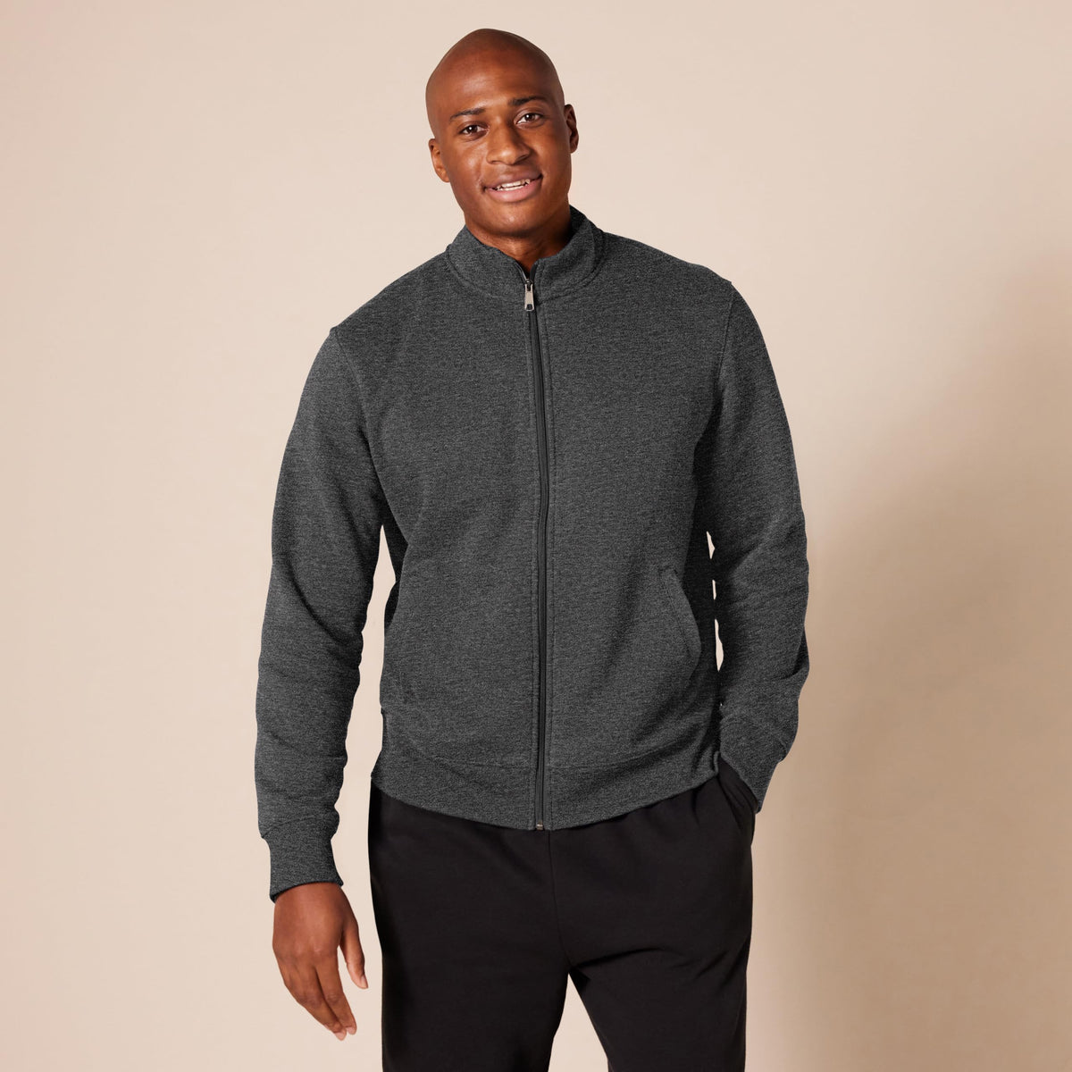 Amazon Essentials Sudadera de Polar con Cremallera y Cuello Alto, Peso Medio, Corte Regular Hombre, Charcoal Heather, M