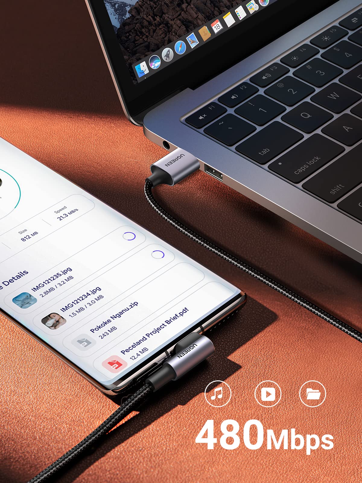 UGREEN Cable USB Tipo C 90 Grados, Codo Nylon Trenzado Carga Rápida Compatible con iPhone 16 15 Pro Max Plus, Galaxy S25 S24 S23 Note 20, Xiaomi, Huawei P10, LG, 2M