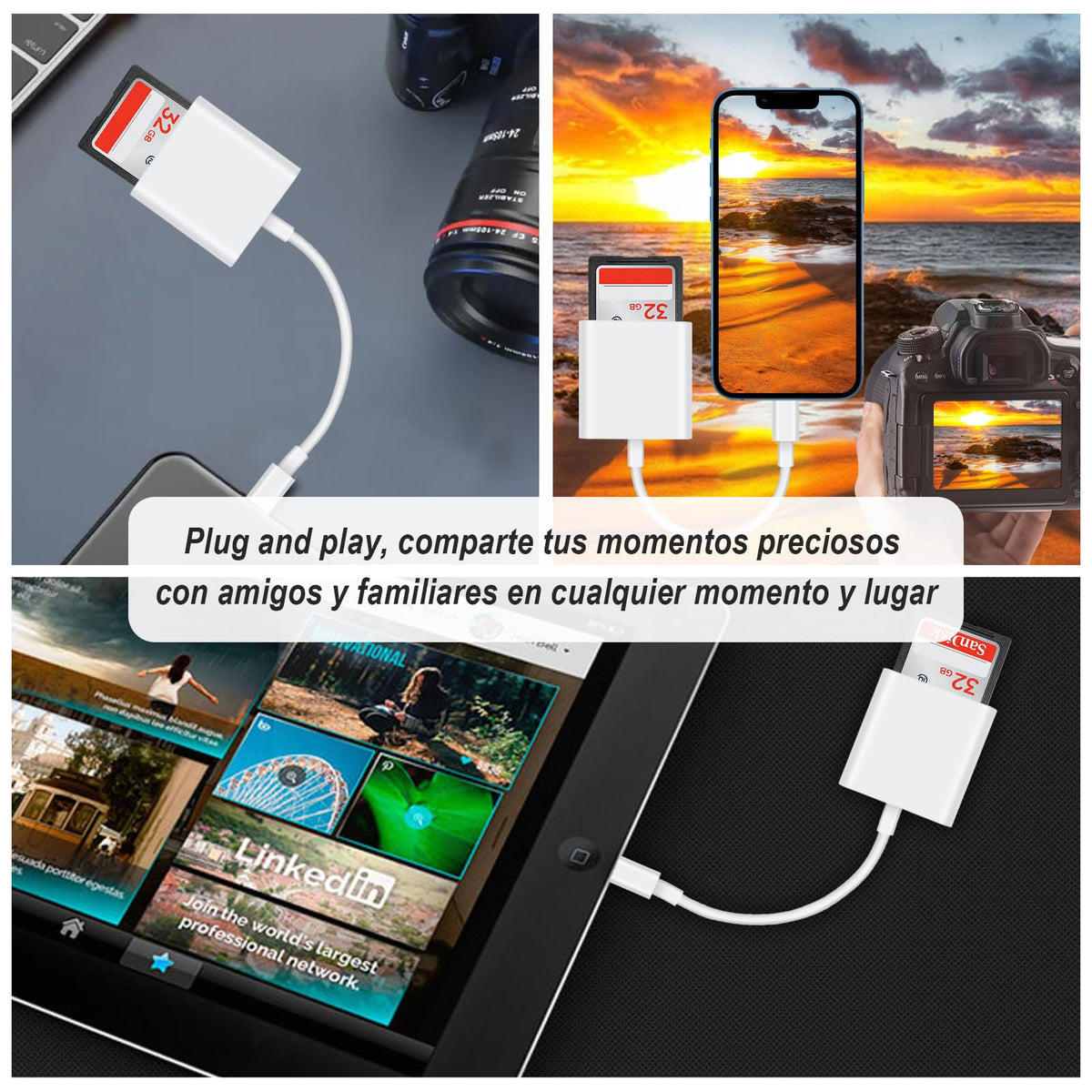 Kammoy Lector de Tarjetas SD/Micro SD para iPhone/iPad (256 GB 4K HD) Compatible con Micro SD/Micro SDXC/Micro SDHC/SDXC/SDHC/MMC-Micro/RS-MMC