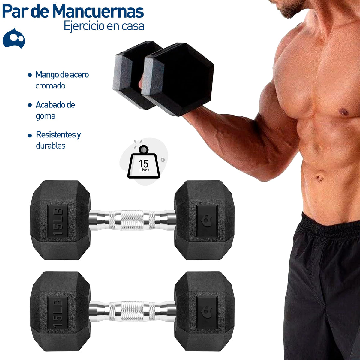 Bluelander Kit de Mancuernas, Juego de Pesas Para Ejercicio En Casa, Kit de Pesas para Ejercicio, Cubierta de Caucho, Mango de Acero Moleteado, Mancuernas 5,10,15, 20, 25 Lbs (Negro, 15 Libras)