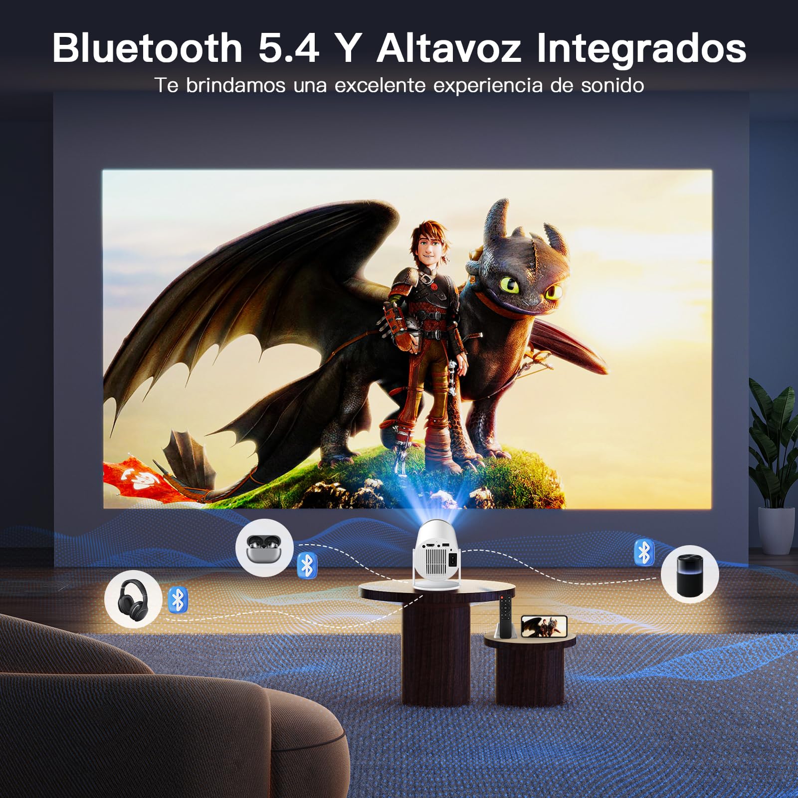 Proyector 4k, Mini Proyector Portatil con Android, Proyectores Inteligente 250 ANSI con WiFi 6 y BT 5.4, Auto Keystone, Pantalla de 200", Giro de 270°, Compatible con HDMI/iOS/Phone/PC/PS【HY300 PRO】