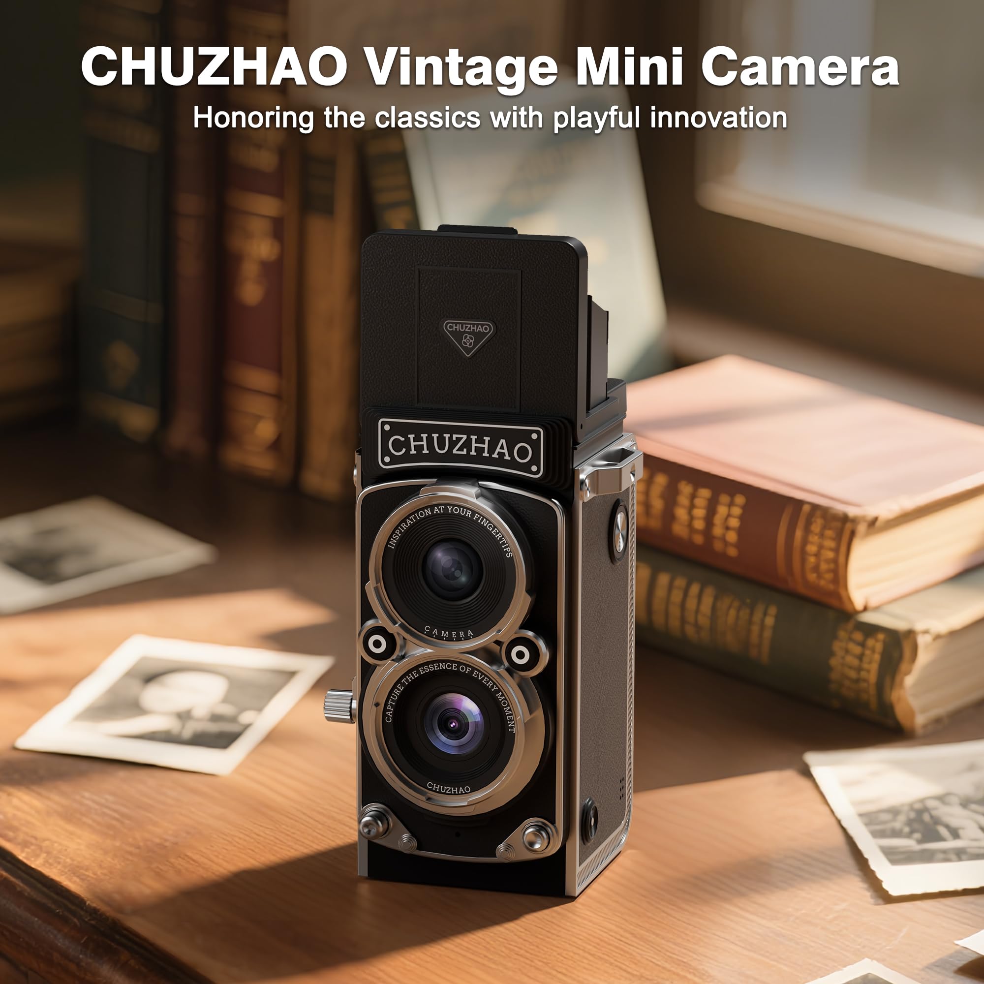 CHUZHAO - Mini cámara digital clásico, estilo TLR portátil con punta y disparo, bolsillo pequeño compacto 1080P FHD Video 12MP Autofocus Vlogging Cámara con tarjeta de 16 GB para principiantes,