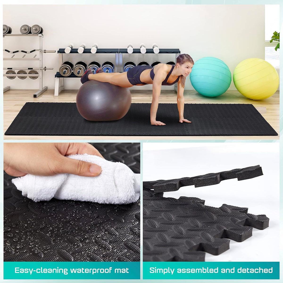 Yes4All Kal0, Baldosas), De Suelo Entrelazadas Deportes Y Fitness, C. (12 Pies Cuadrados Color Negro, 12 Square Feet
