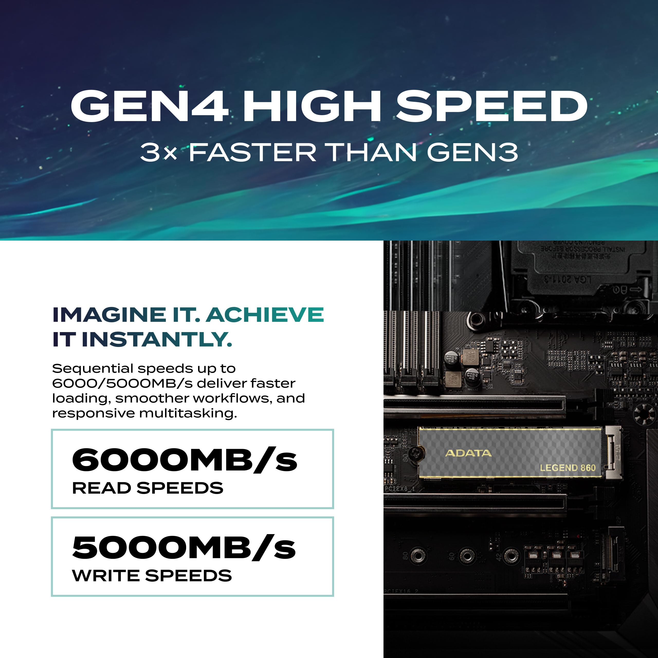 ADATA SSD Legend 860 1000GB (6,000/5,000 MB/s) PCIe Gen 4x4 2280, Soporte SSD Toolbox, NVMe