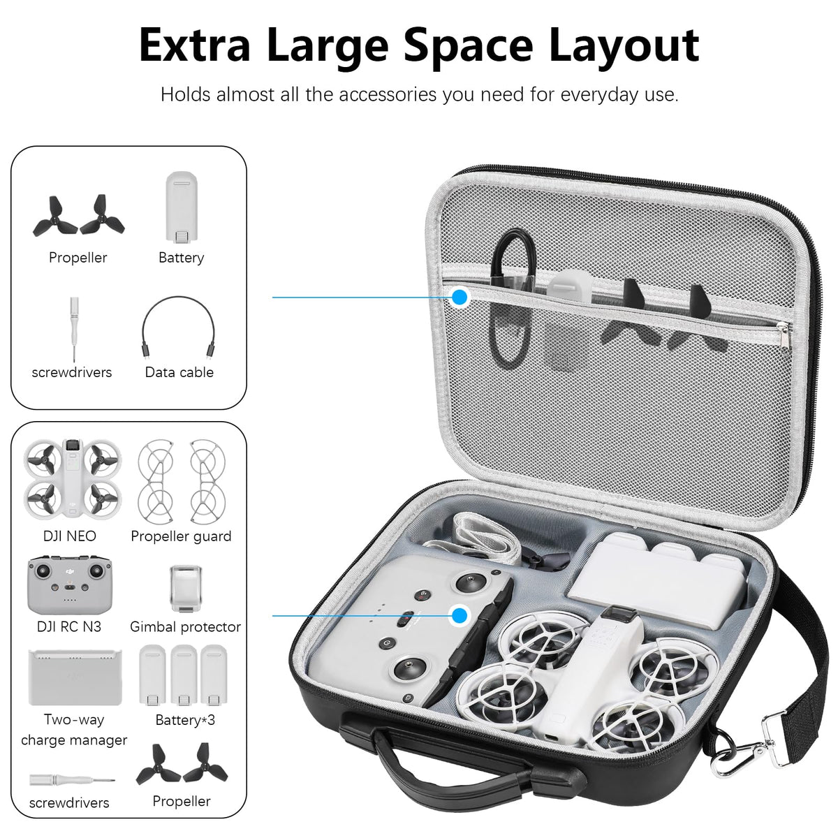 FPVtosky Neo - Funda para drones con correa para el hombro, bolsa de transporte de piel sintética, caja de almacenamiento para DJI Neo Fly More Combo y driver RC-N3, accesorios para cubeta de carga de