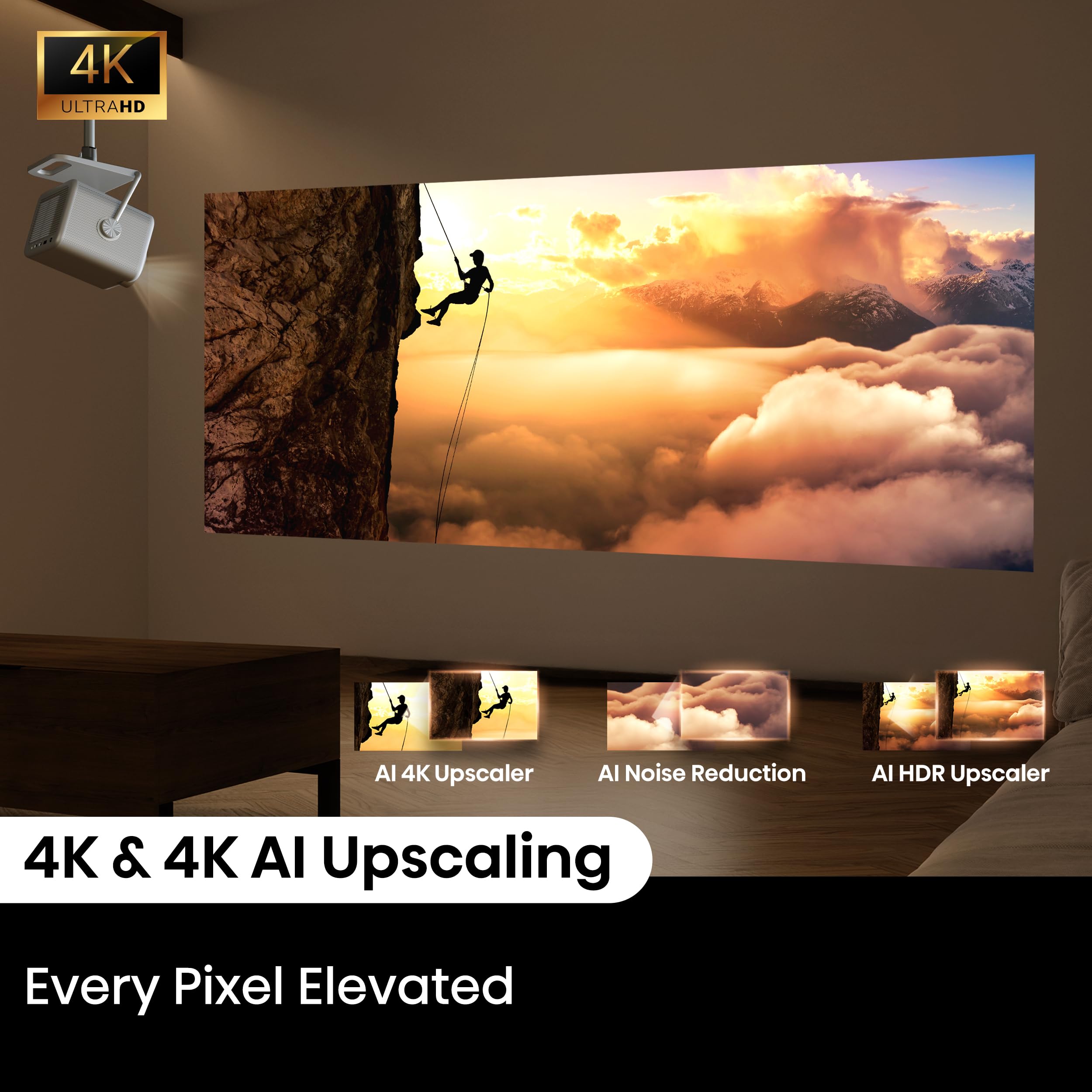 Hisense M2 Pro-4K UHD Smart VIDAA Proyector con tamaño de proyección de 65 a 200 Pulgadas, láser de Triple Color, AI 4K Upscaler, 1300 lúmenes, 3D Ready y DTS Virtual: X