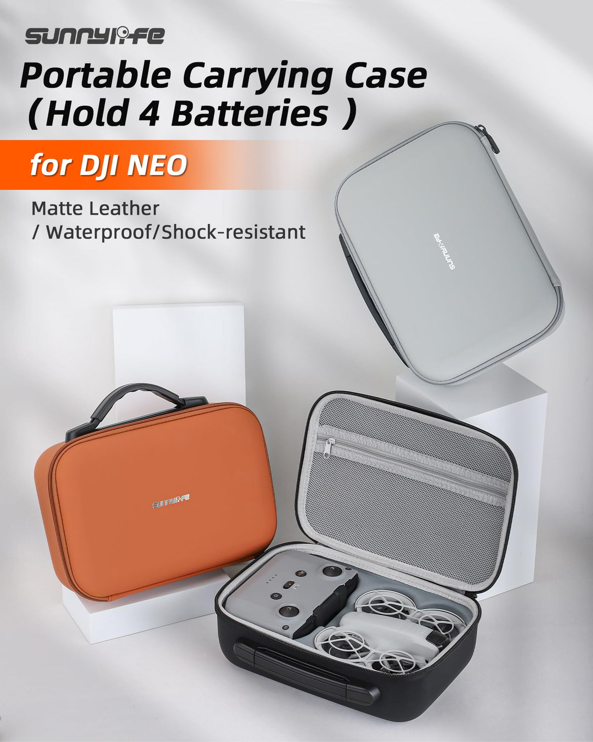 Funda de transporte para DJI NEO, bolsa de almacenamiento de carcasa dura de poliuretano portátil para drones/baterías/hub de carga/control remoto RC-N3/hélices y otros accesorios (naranja)