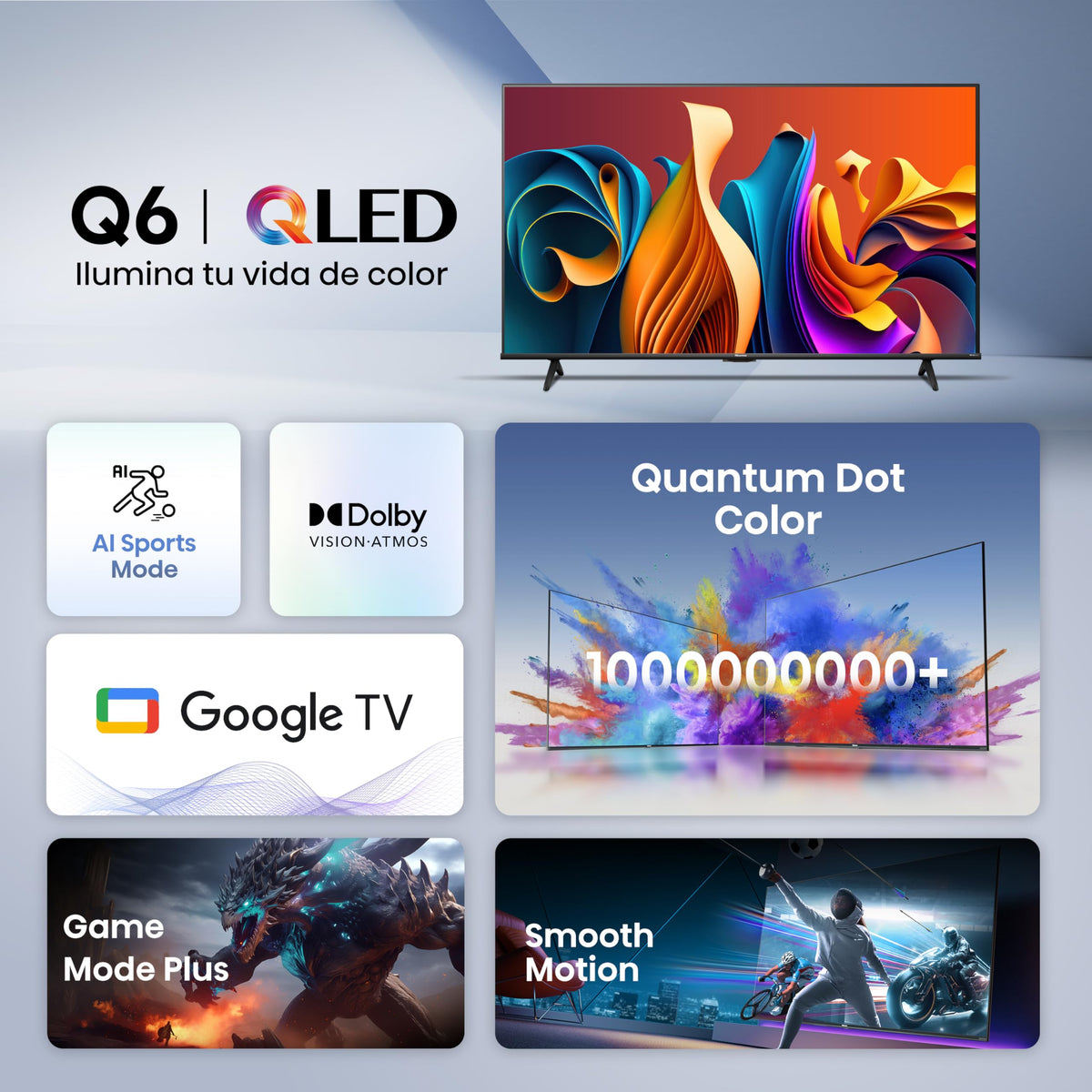 Hisense Television QD6N Pantalla 65 Pulgadas,QLED Smart Google TV UHD 4K,Control Remoto por Voz con Alexa,Dolby Vision Atmos, Modo de Juego Plus, Control de Voz,Compartir con TV