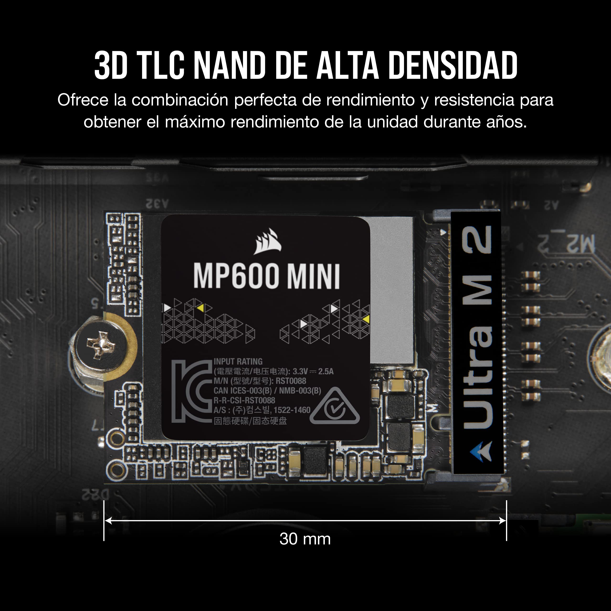 Corsair MP600 Mini 2TB M.2 NVMe PCIe x4 Gen4 SSD – M.2 2230 – Up to 7,000MB/sec Sequential Read – High-Density 3D TLC NAND – Great for Steam Deck and Microsoft Surface – Black
