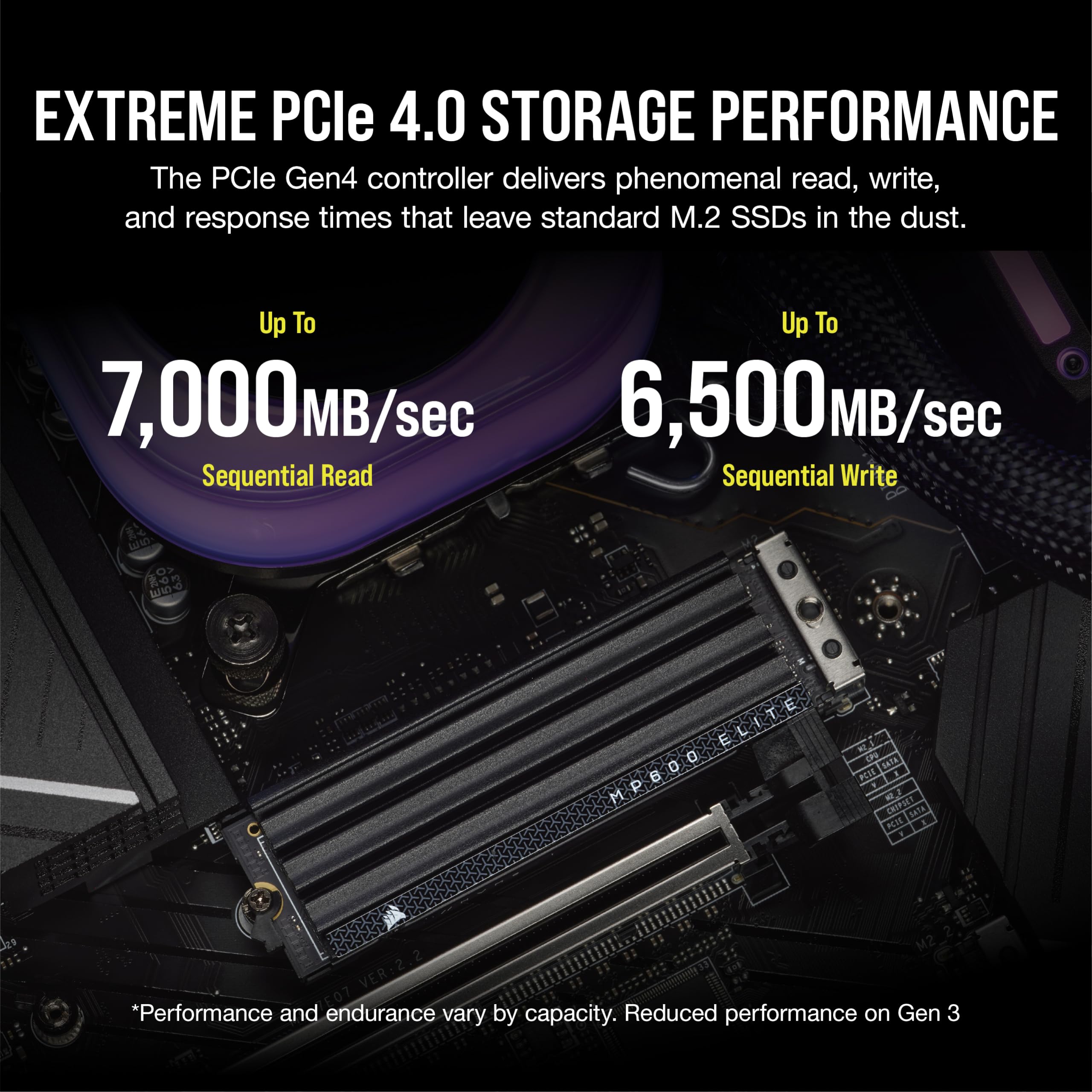 Corsair MP600 Elite SSD NVMe M.2 PCIe Gen4 x4 de 4 TB con Disipador Térmico Incluido – M.2 2280 – Lectura Secuencial de hasta 7.000 MB/s – NAND 3D TLC de Alta Densidad – Negro