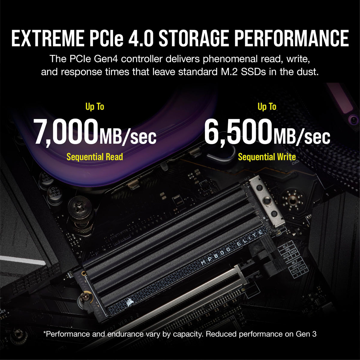 Corsair MP600 Elite SSD NVMe M.2 PCIe Gen4 x4 de 4 TB con Disipador Térmico Incluido – M.2 2280 – Lectura Secuencial de hasta 7.000 MB/s – NAND 3D TLC de Alta Densidad – Negro