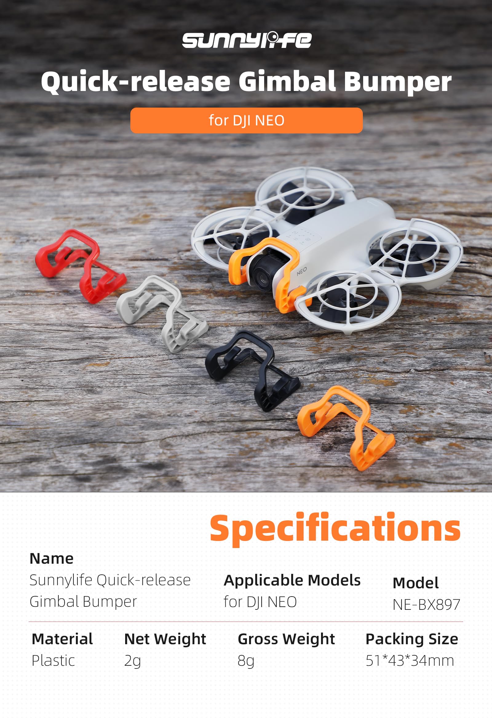 BeisDirect - Protector de cardán para DJI Neo Drone, protector de cardán de barra protectora, protector de lente de cámara, protector de lente de parachoques para DJI Neo Accesorios (naranja)