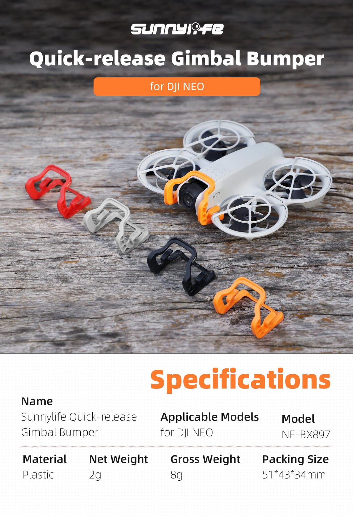 BeisDirect - Protector de cardán para DJI Neo Drone, protector de cardán de barra protectora, protector de lente de cámara, protector de lente de parachoques para DJI Neo Accesorios (naranja)