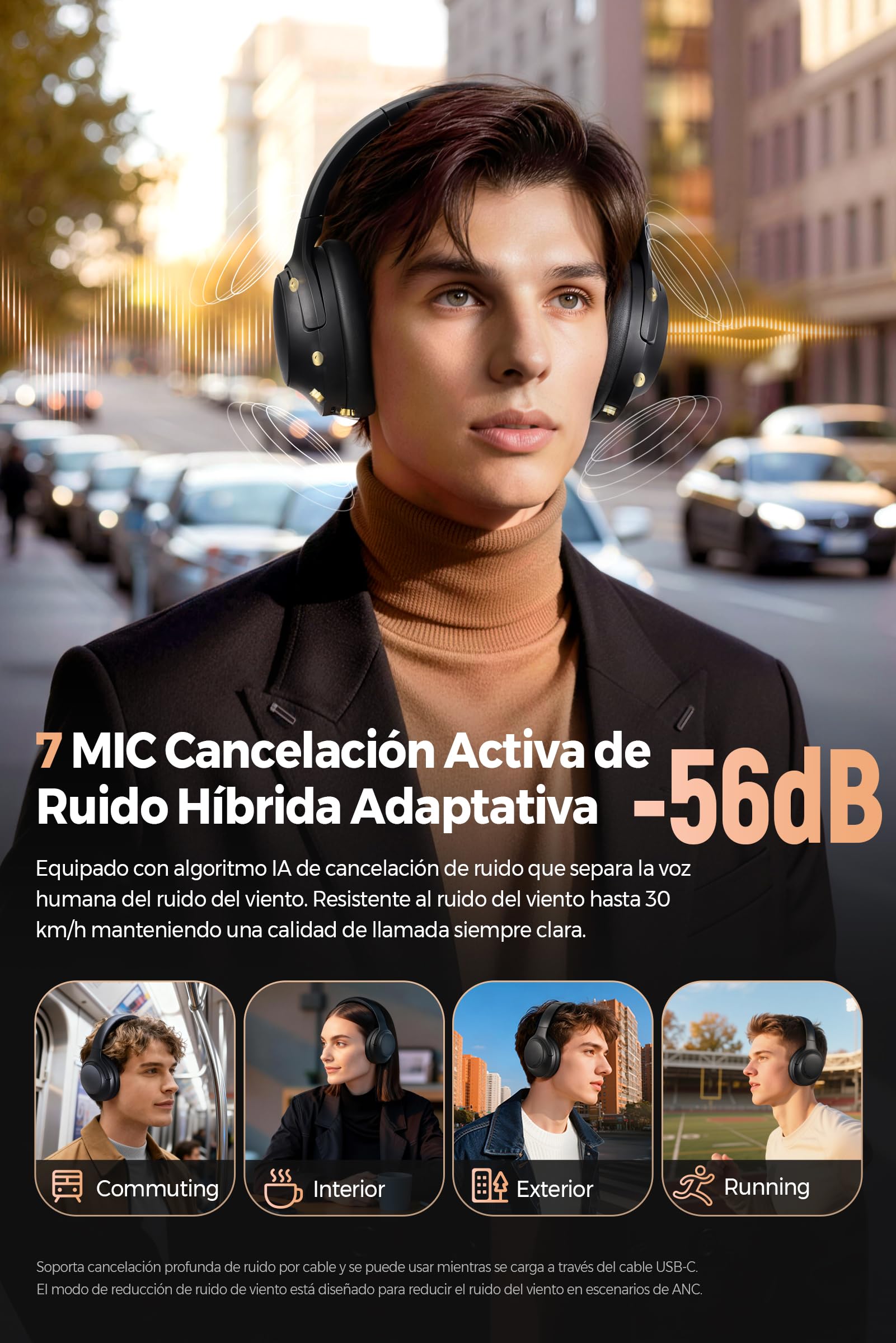 SoundPEATS Cove Pro Audífonos de Diadema ANC Adaptativo -56dB Hi-Res LDAC