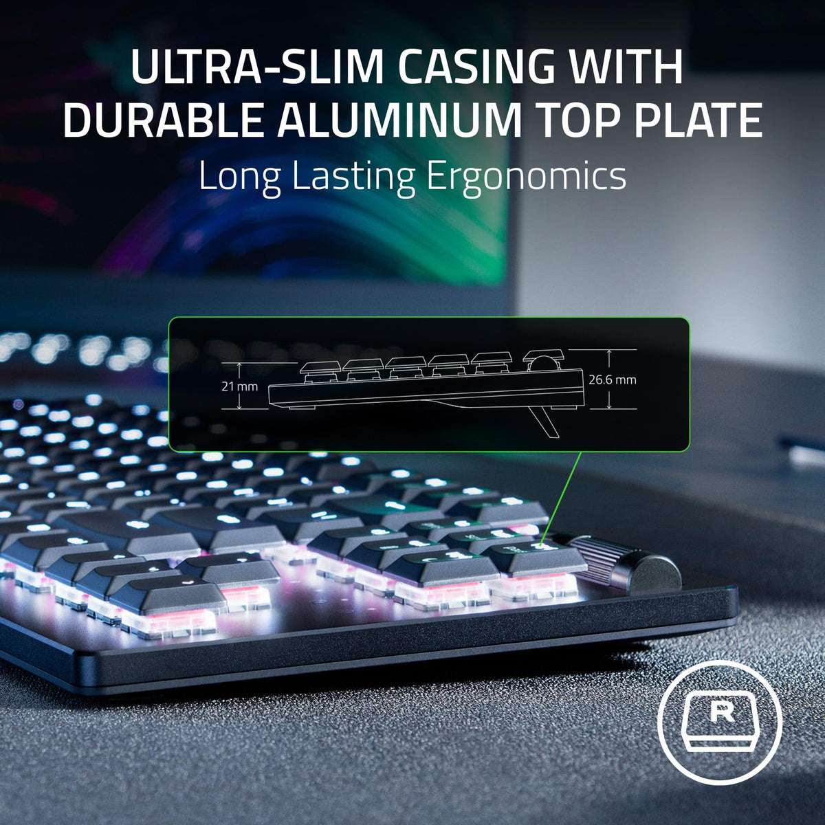 Razer DeathStalker V2 Pro TKL Teclado inalámbrico para juegos: interruptores ópticos de bajo perfil, teclas lineales rojas, HyperSpeed con revestimiento ultra duradero, Chroma RGB (reacondicionado)