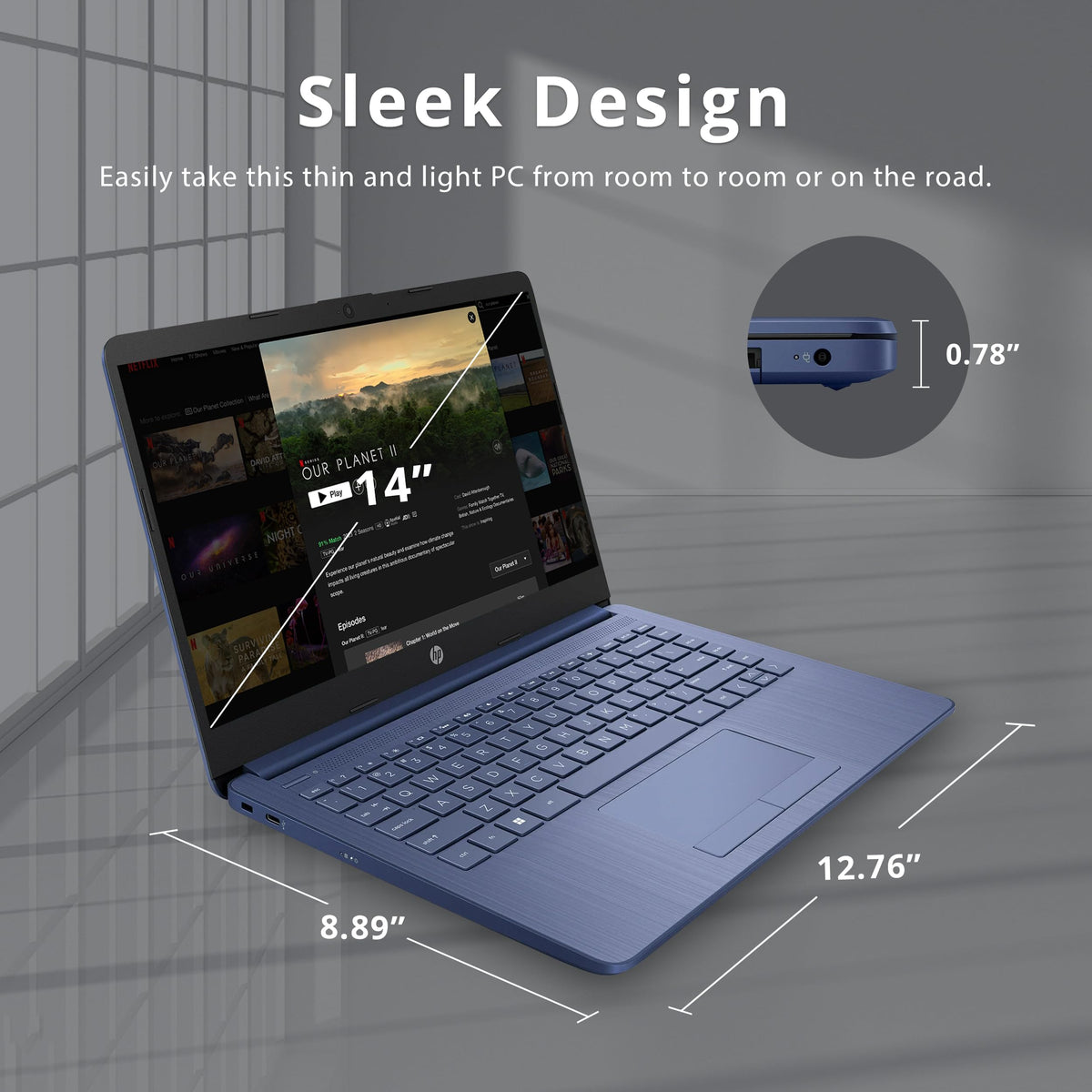 HP Portátil HD de 14 Pulgadas, Windows 11, procesador Intel Celeron de Doble núcleo de hasta 2.60 GHz, 4 GB de RAM, 64 GB SSD, cámara Web, Dale Pink (reacondicionado) (Azul Dale