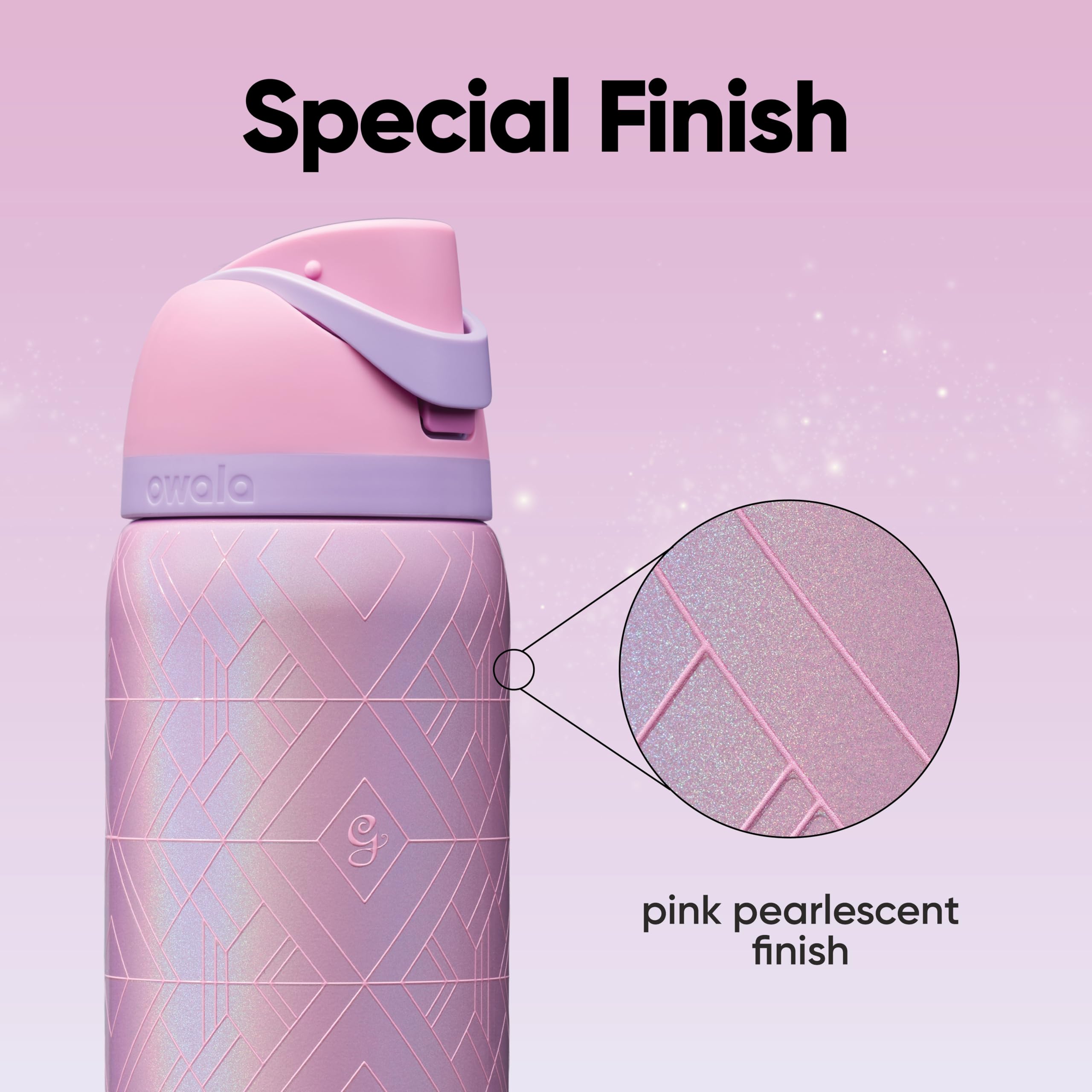 Owala Wicked FreeSip - Botella de agua aislada de acero inoxidable con pajita para deportes y viajes, botella de agua deportiva sin BPA, 32 onzas, Glinda (rosa)