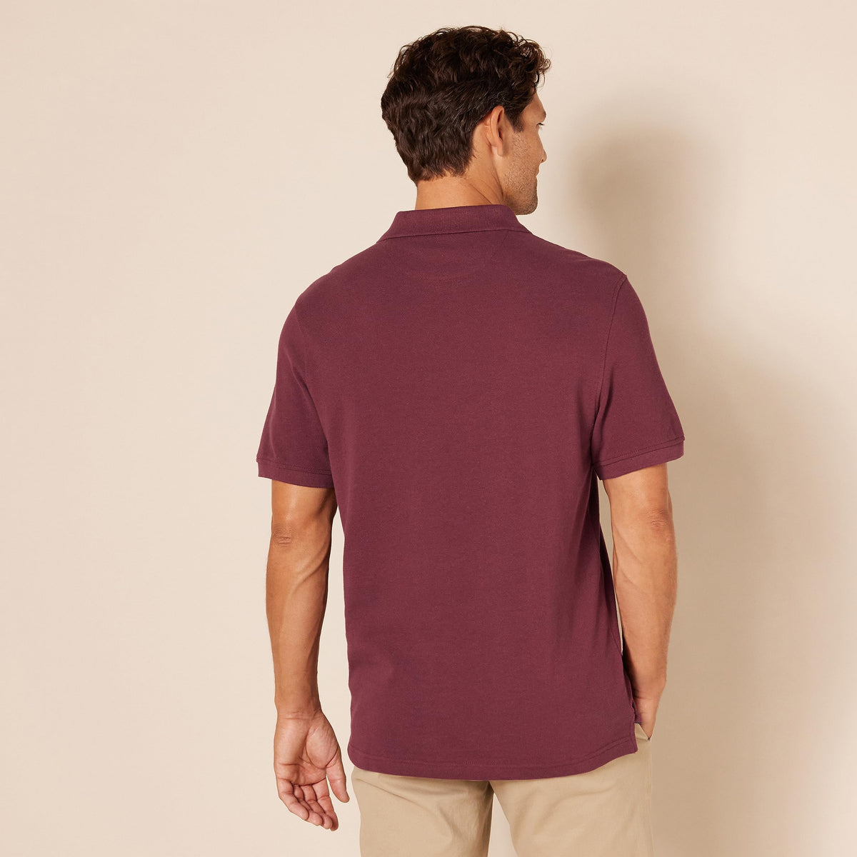 Amazon Essentials - Polo de piqué de algodón ajustado para hombre, color burdeos, talla G