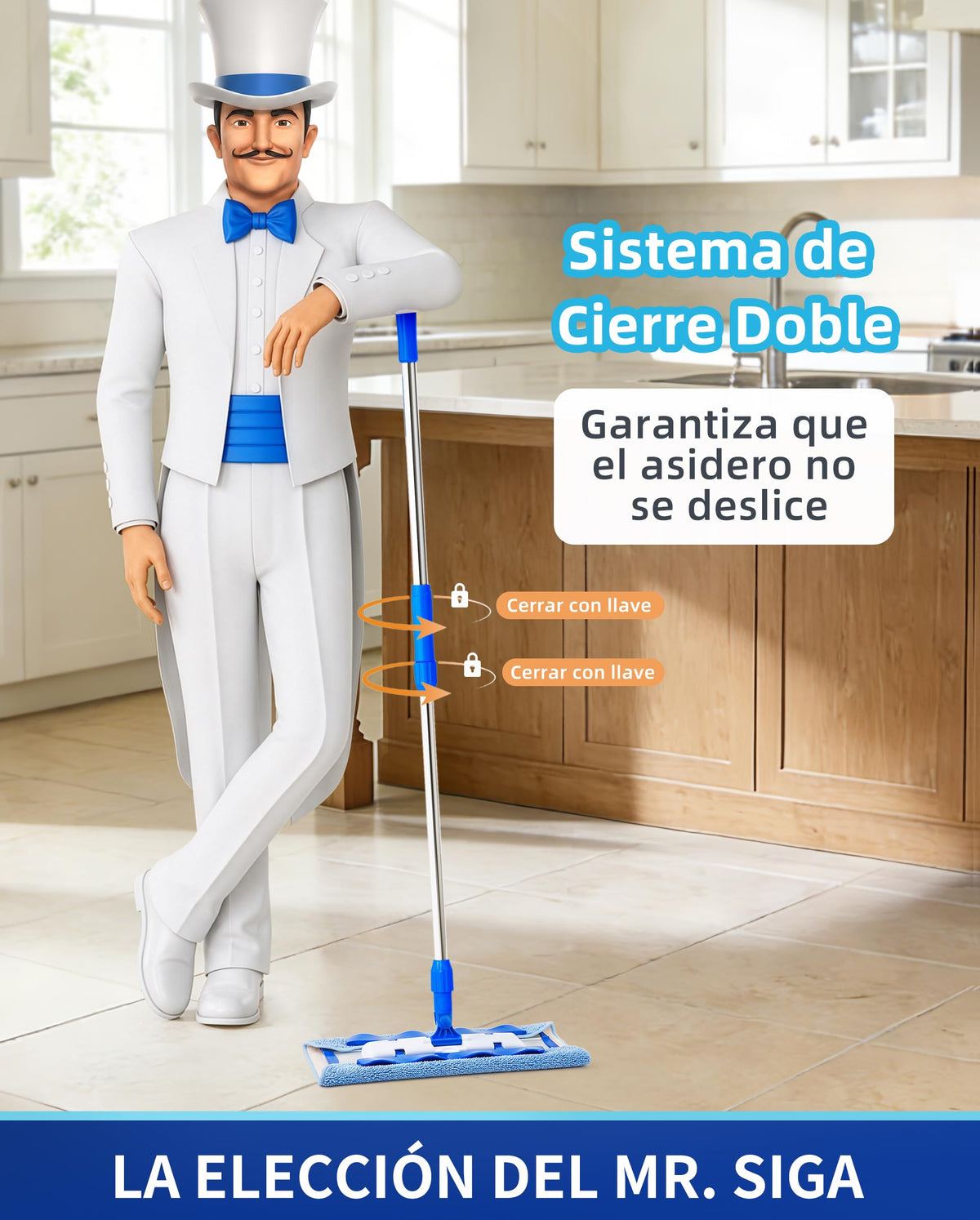 MR.SIGA Fregona Microfibra Profesional para Suelos Madera y Laminados