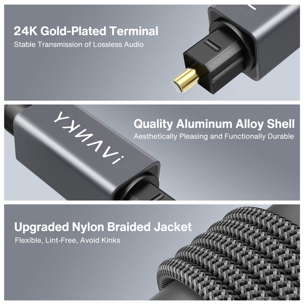 iVANKY Cable Óptico de Audio Digital 1 m (Audio Impecable, Conexión Estable, Nylon Trenzado) Cable Digital Audio Compatible con Barra de Sonido, TV, PS4, Xbox, Samsung, Vizio (1m/3ft)