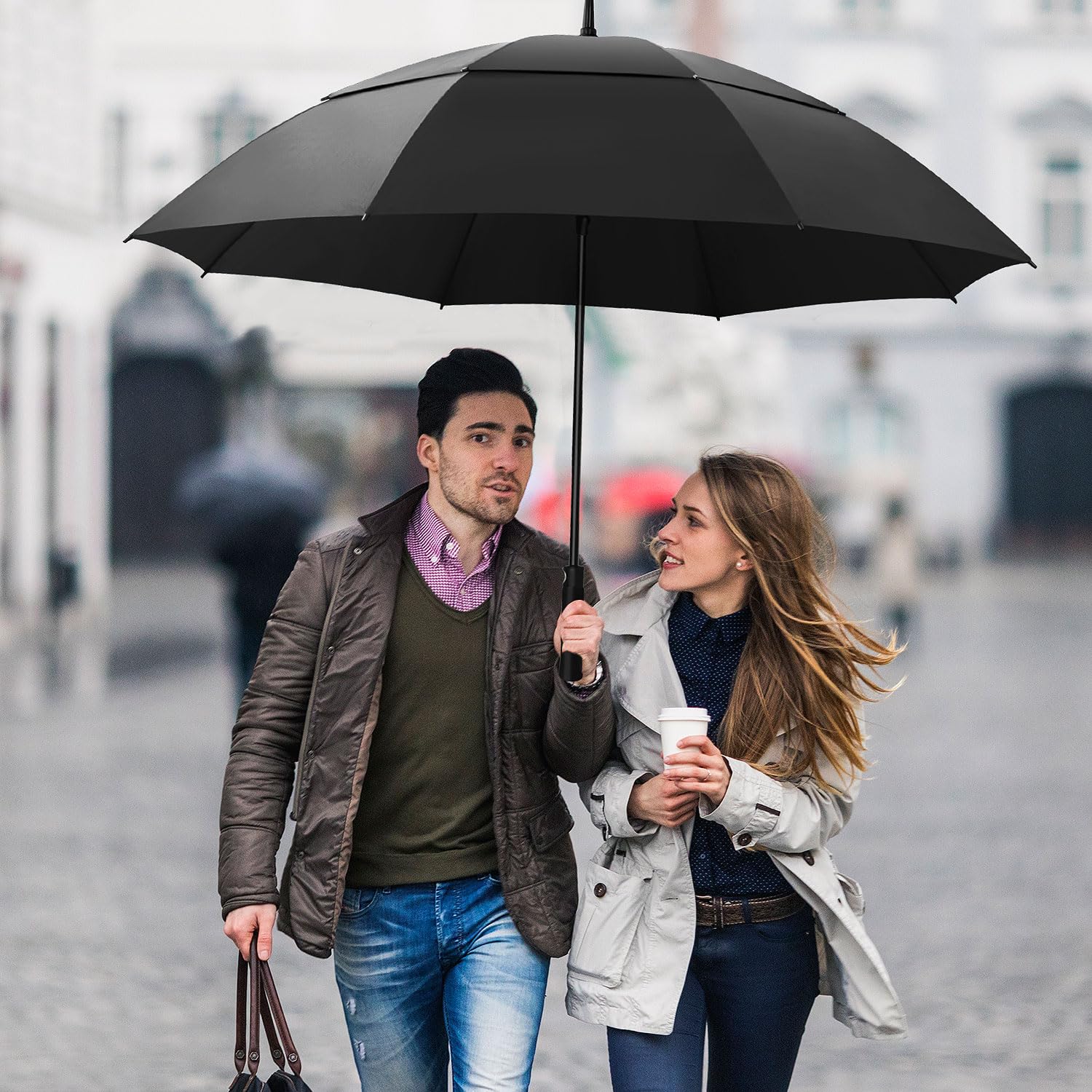 Paraguas de Golf Extra Grandes,Paraguas de Golf Pro-Line de Gran Tamaño con Doble Toldo Ventilado a Prueba de Viento Impermeable para Hombres y Mujeres (Negro)