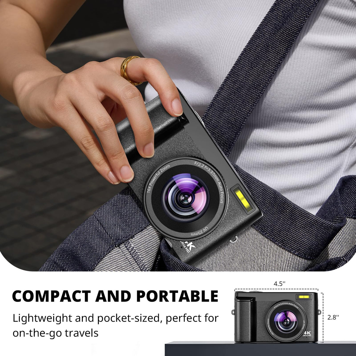 Cámara digital 4K para enfoque automático de fotografía, 2024 última cámara de vlogging de 48 MP para YouTube con tarjeta SD, 2 baterías, 3 pulgadas y 180 ° cámara de viaje compacta para adolescentes