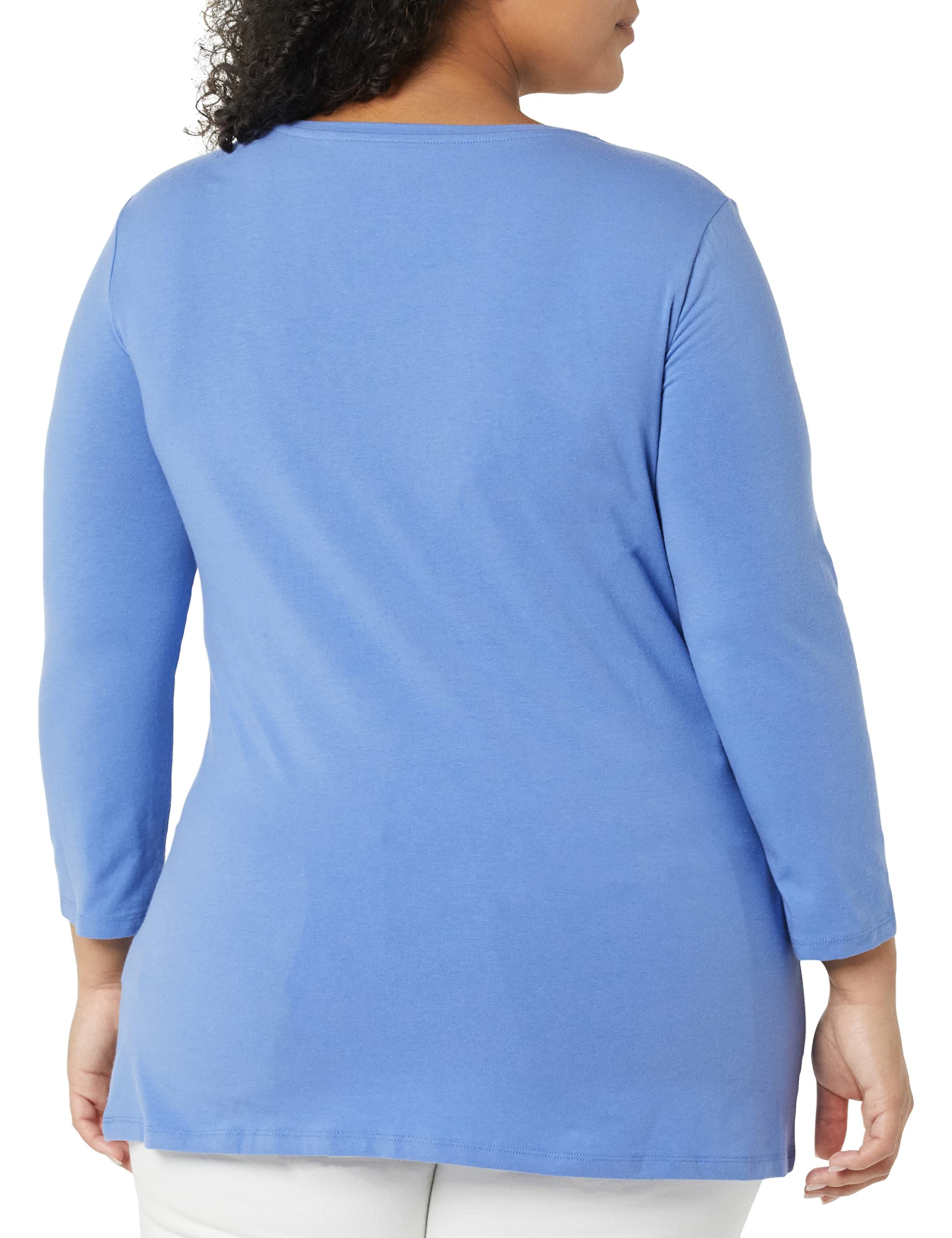 Amazon Essentials Playera de Manga 3/4 con Cuello en V para Mujer (Disponible en Tallas Grandes), Azul, L