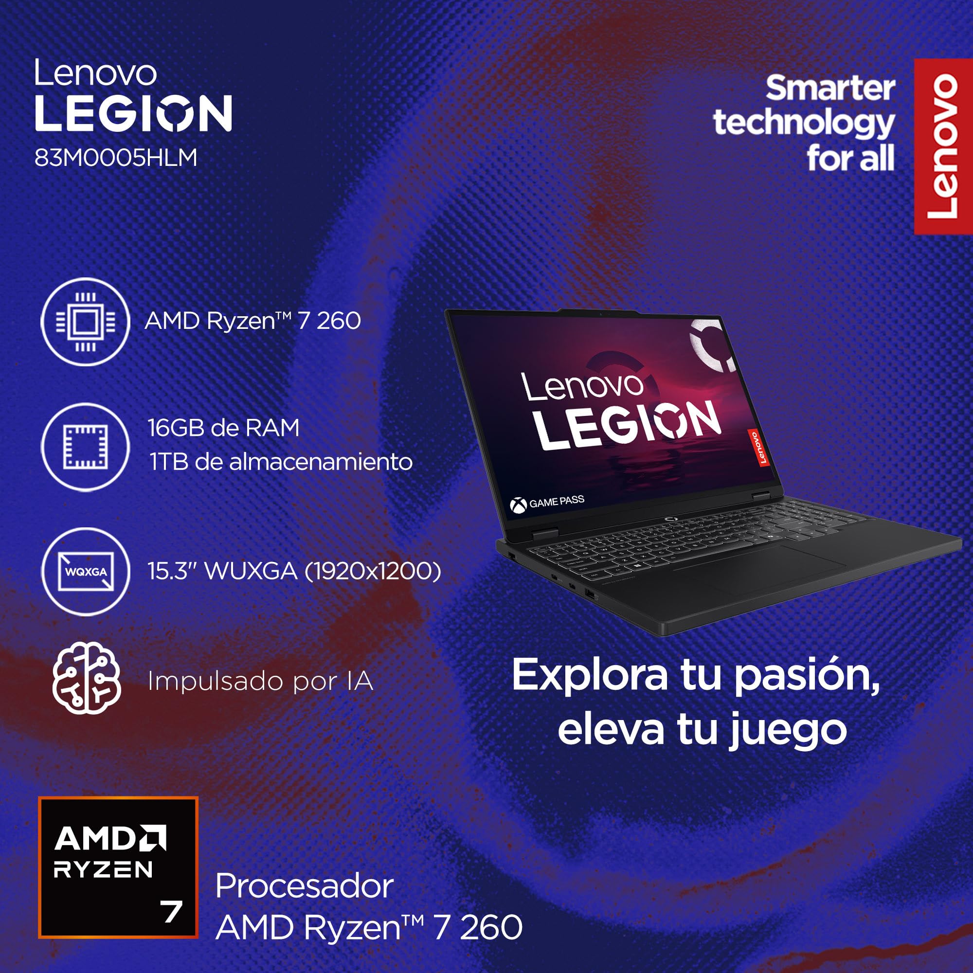 Laptop Lenovo Gamer Legión 5 | 16GB RAM 1TB SSD | AMD Ryzen 7 | 15.3" WUXGA | RTX 5050 8 GB | PC con IA