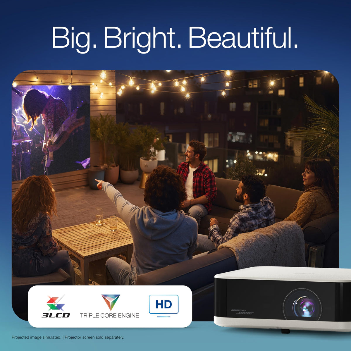 Proyector portátil Epson Lifestudio™ Pop EF61 Blanco Cálido Full HD portátil con Sonido Bose, App Epson Projection Studio y Google TV Integrado, tecnología Triple Core Engine