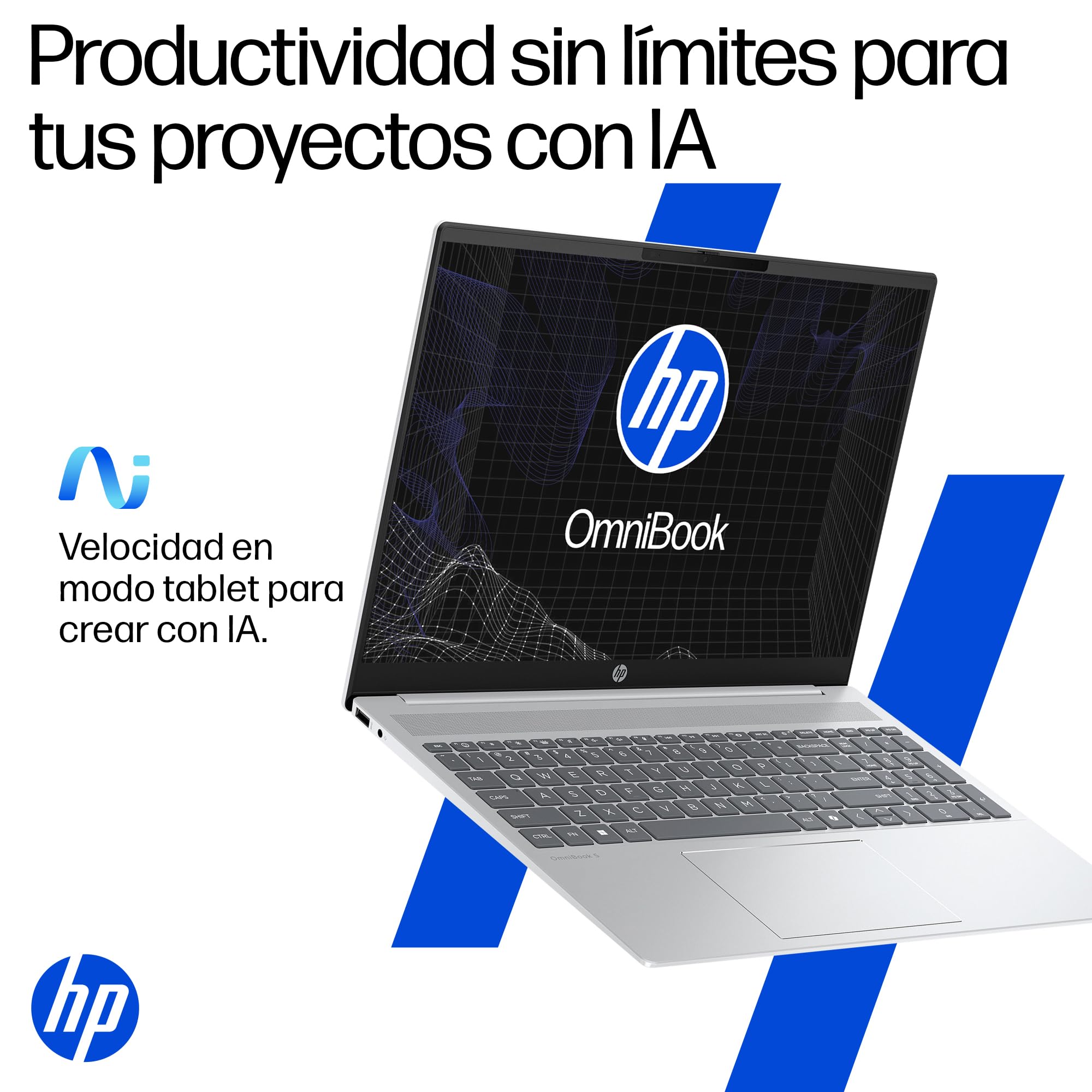 HP Laptop OmniBook 5 AI 16-af1053la, Intel Core Ultra 5, 16GB RAM, 512 GB SSD, 16", Pantalla OLED 2K (1920x1200), Windows 11 Home, Garantía México, Plata