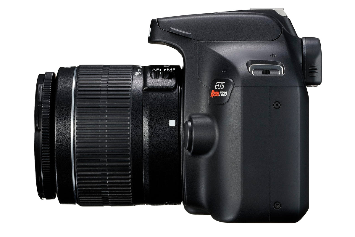 Canon EOS Rebel T100 Cámara DSLR con lente EF-S 18-55mm f/3.5-5.6 III, sensor CMOS APS-C de 18MP, Wi-Fi incorporado, visor óptico, imágenes impresionantes y videos Full HD, incluye tarjeta SD de 32 GB