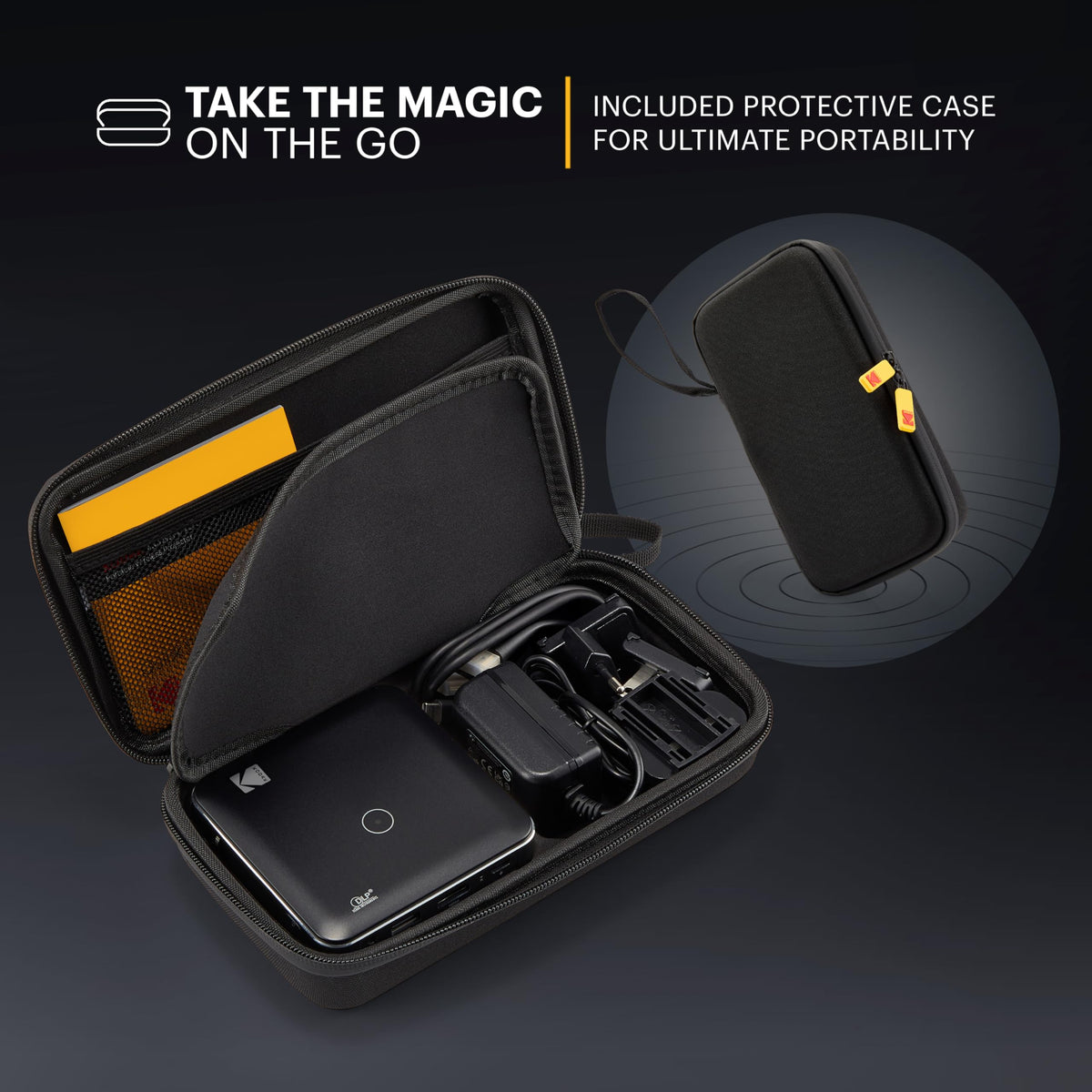 KODAK Luma 150 - Mini Proyector Pico Inalámbrico Negro – DLP, Soporta 1080p, Altavoz Integrado y Batería Recargable, HDMI/USB/microSD, Estuche de Viaje Incluido