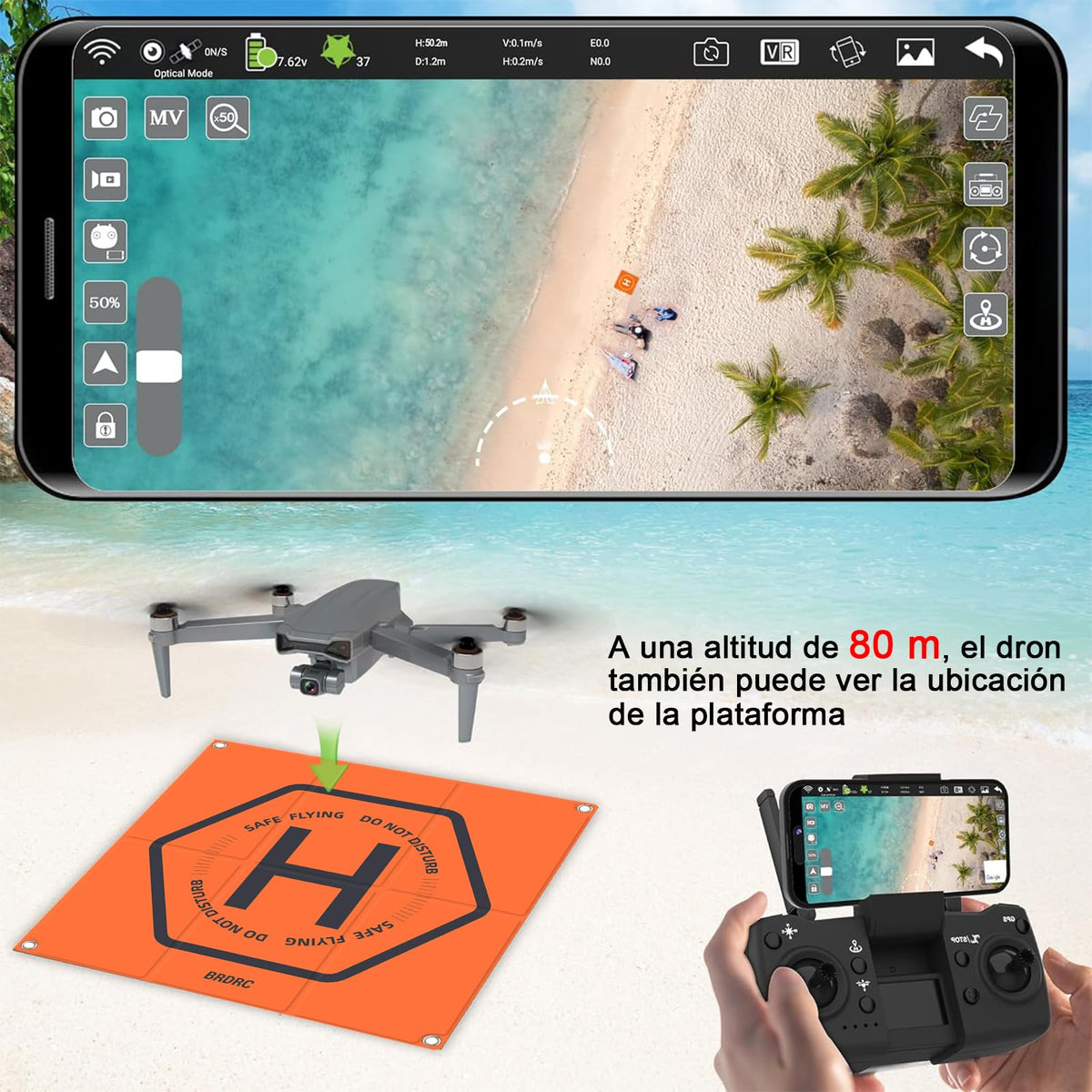 IEYGFAA Almohadilla de Aterrizaje para Drones,Doble Cara Impermeable 50cm (2 x 3) Drone Landing Pad Plegable,Nylon con Cuatro Clavos de fijación Compatible con dji Mini 4 Pro/Mini 3 Pro/Air 2S