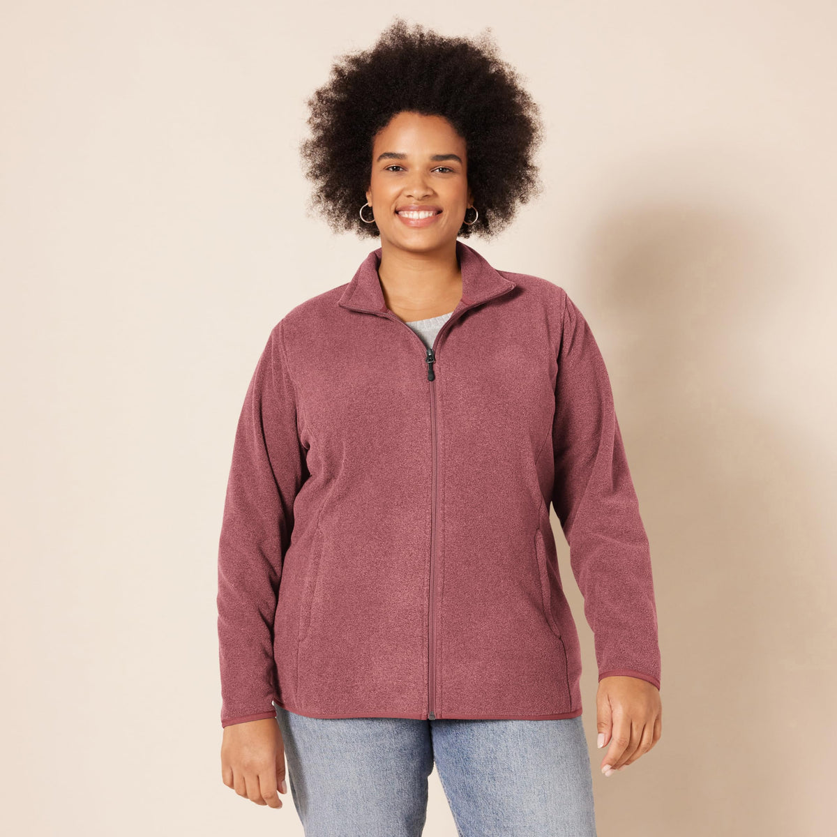 Amazon Essentials Women's Classic-Fit Full-Zip Polar Soft Fleece Jacket (Available in Plus Size), Burgundy Heather, Large