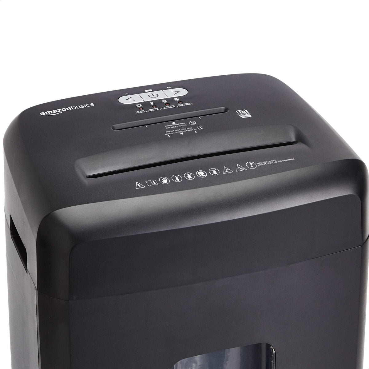 Amazon Basics Trituradora de corte cruzado, 18 hojas de papel y tarjetas de crédito - Negro