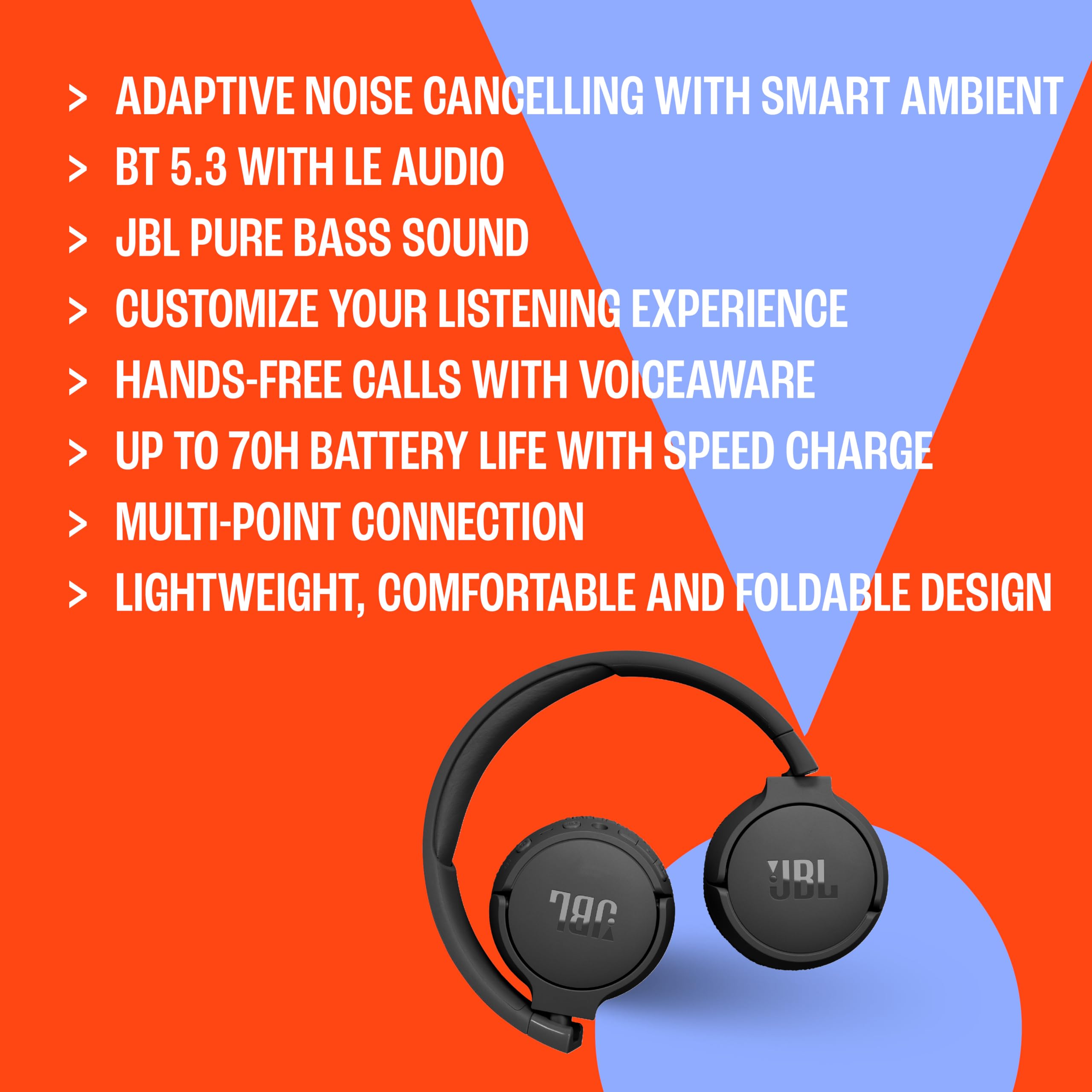 Audífonos inalámbricos JBL, Conexion Bluetooth, Color Negro, Modelo TUNE670NC-NEG