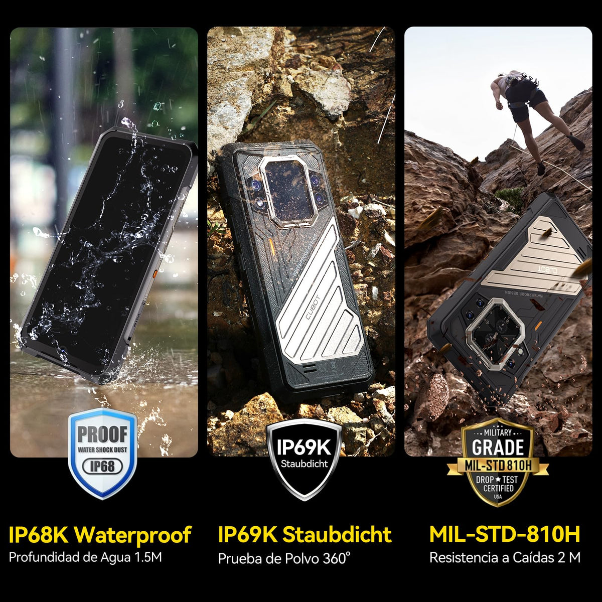 CUBOT Celular KingkongX Pro, 5G Rugged Smartphone Android 14, 24GB(12+12) RAM 256GB ROM,10200mAh 6.72" HD+ Pantalla Phone,IP68/144Hz/NFC/Huella Dactilar/Face ID