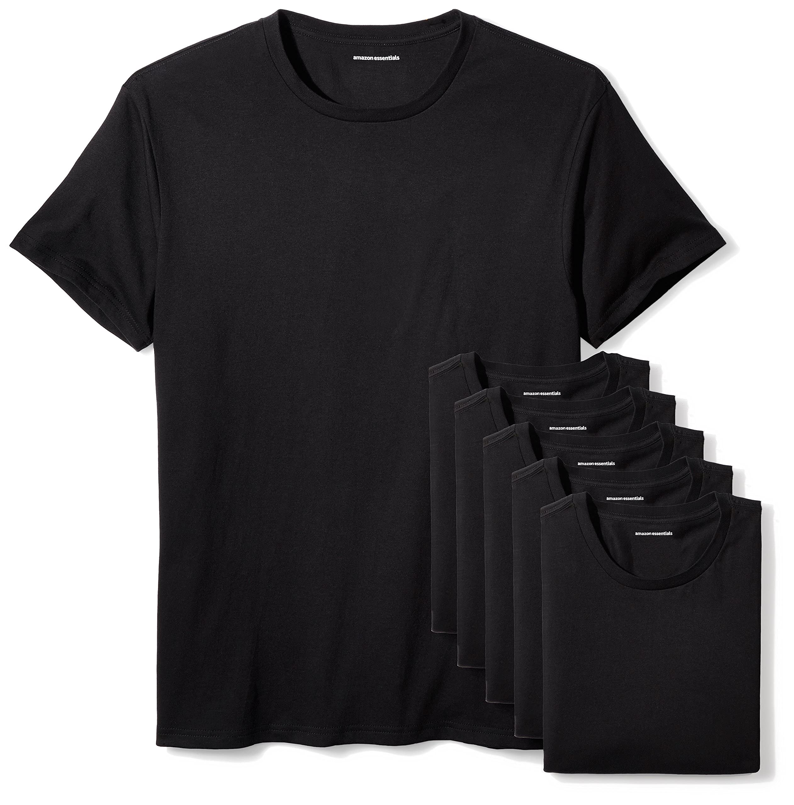 Amazon Essentials Camisetas de Cuello Redondo de Algodón de Corte Ajustado Hombre, Paquete de 6 , Negro, XX-Grande