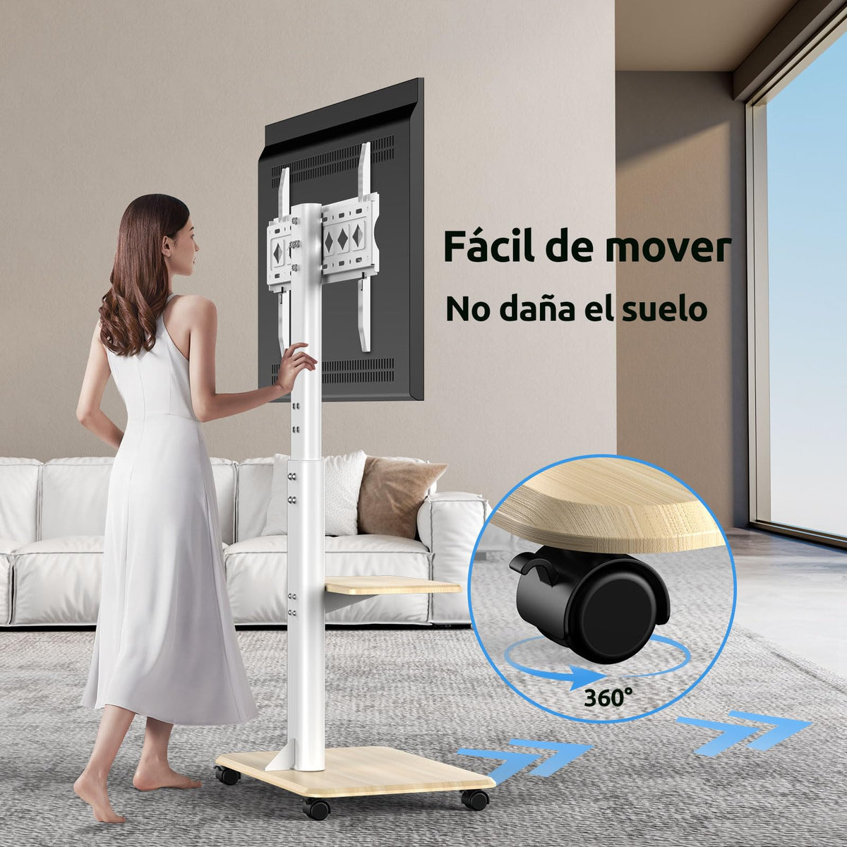 JXMTSPW Soporte para TV con Ruedas Móvil para 32~70 Pulgadas,Soporta hasta 40 KG, MAX VESA 600x400mm,Base para Pantalla Movil Ajustable en Altura Suelo con Bandeja,Carro TV Portátil