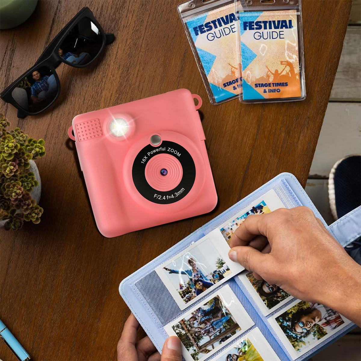 AWCBBT Cámara Instantánea para Niños de 1080P,Camara Fotografica Instanea,Camara Infantiles para Niñas con Tarjeta SD de 32 GB y 5 Vols Papel de Impresión,Cordón de Mano,Cable de Datos USBC(Rosa)