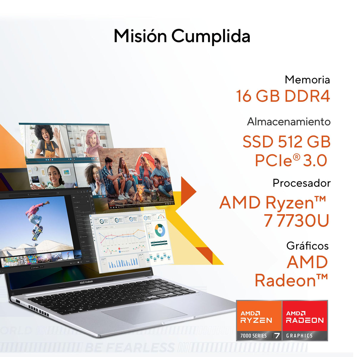 ASUS Laptop Vivobook 2024/D1605YA/AMD Ryzen 7 Serie 7000/16GB RAM/512GB SSD/Pantalla F-HD 16"/Resistencia Grado Militar/Antibacterial Guard/Apertura 180°/Teclado en Español (Garantía México)