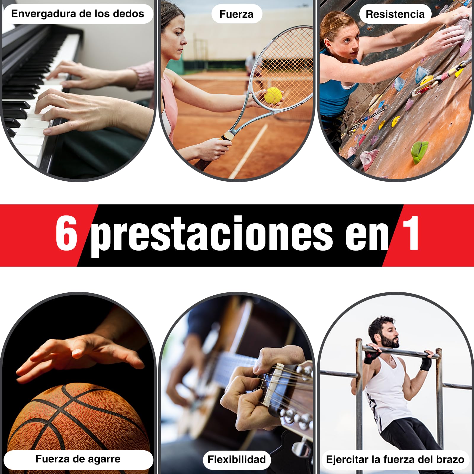 Soulbytes Ejercitador de mano 6 en 1 Fortalecedor de dedos y agarre con pelota, Hand gripper Finger exerciser Ejercicio de antebrazo Entrenador de fuerza para deportes de palma y antebrazos y dedos