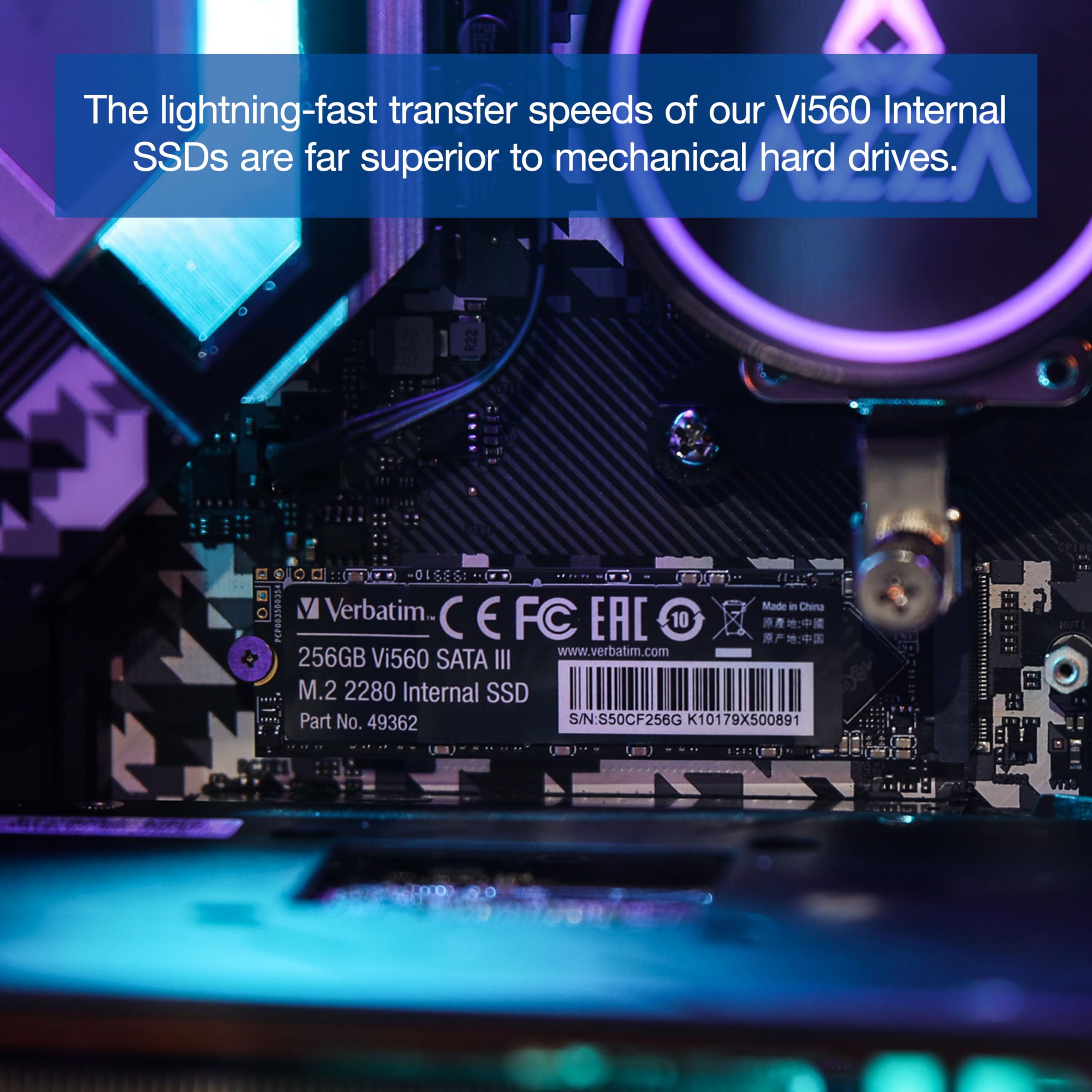 Verbatim Vi560 S3 - Unidad SSD Interna de 256 GB de Almacenamiento de Datos, Unidad de Estado sólido con SATA III M.2 2280 y tecnología NAND 3D, Color Negro, Ideal para portátiles y ultrabook