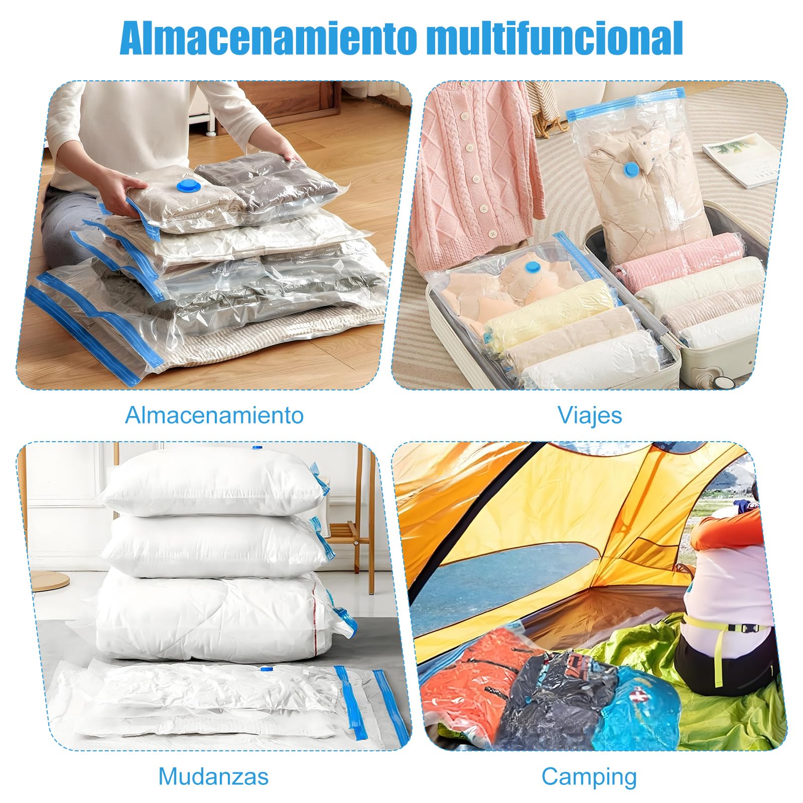 8 PCS Bolsas al Vacio Ropa,con Bomba Eléctrica,Gran Capacidad,Reutilizables,Viajepara Guardar Ropa,Bolsas de Compresión para Viaje,Almohadas,Edredones(PE+PA）