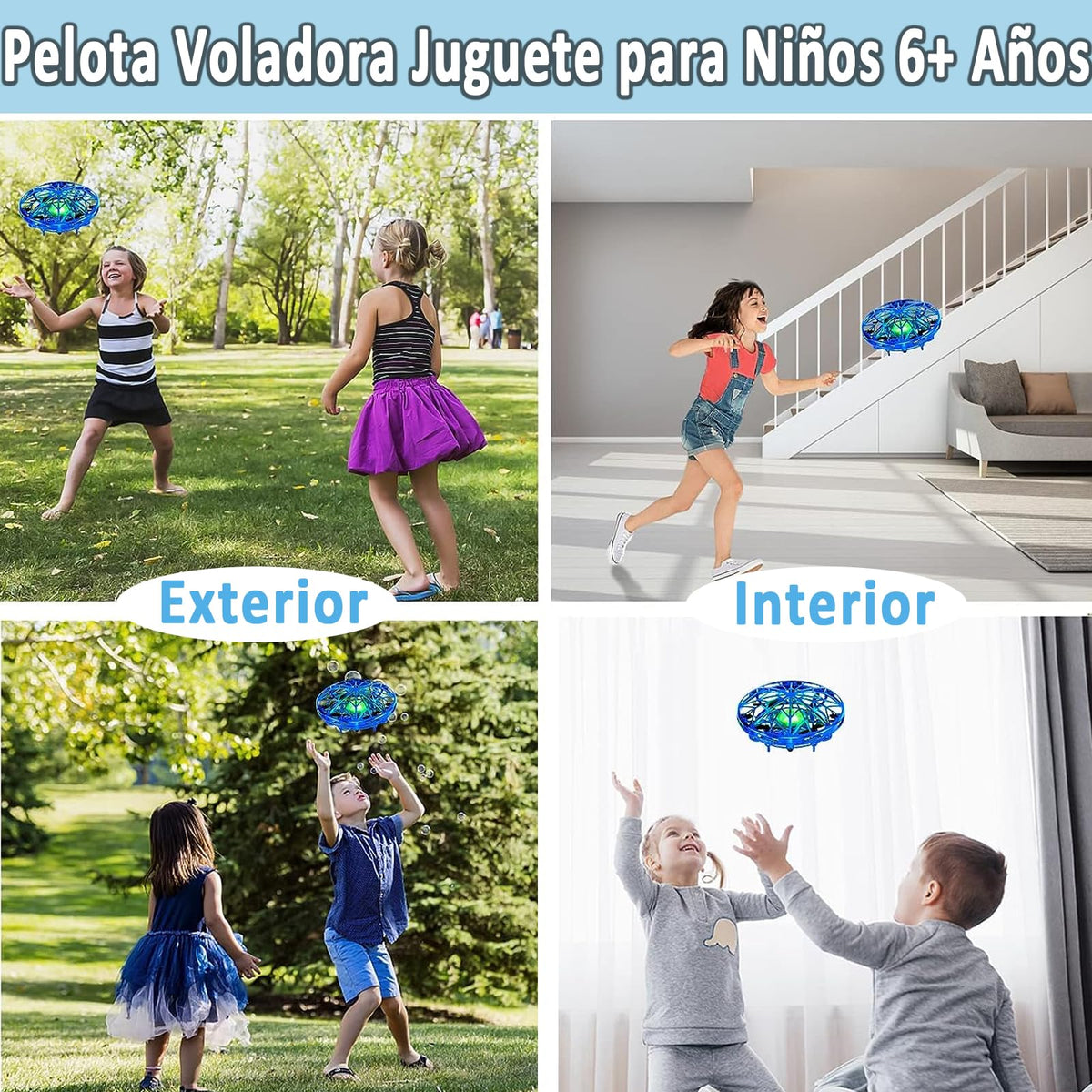 Spinner Volador, Spinner Volador con Luz LED, Juguete de bola voladora giratoria, Pelota Voladora Juguete para Niños, Bola Mágica Recargable con USB, BOSTOM.F Regalo para Día del Niño, Cumpleaños,Azul