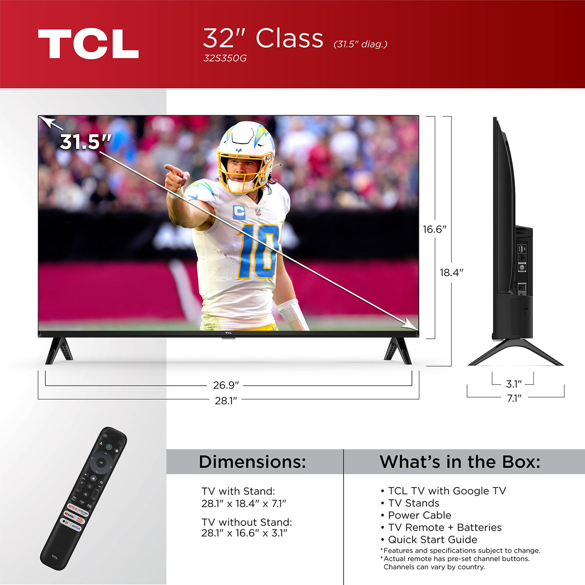 TCL Smart TV LED de 32 Pulgadas Clase S3 1080p con Google TV (32S350G, Modelo 2023), Google Assistant Integrado con Control Remoto por Voz, Compatible con Alexa, Streaming FHD Televisión, Color Negro